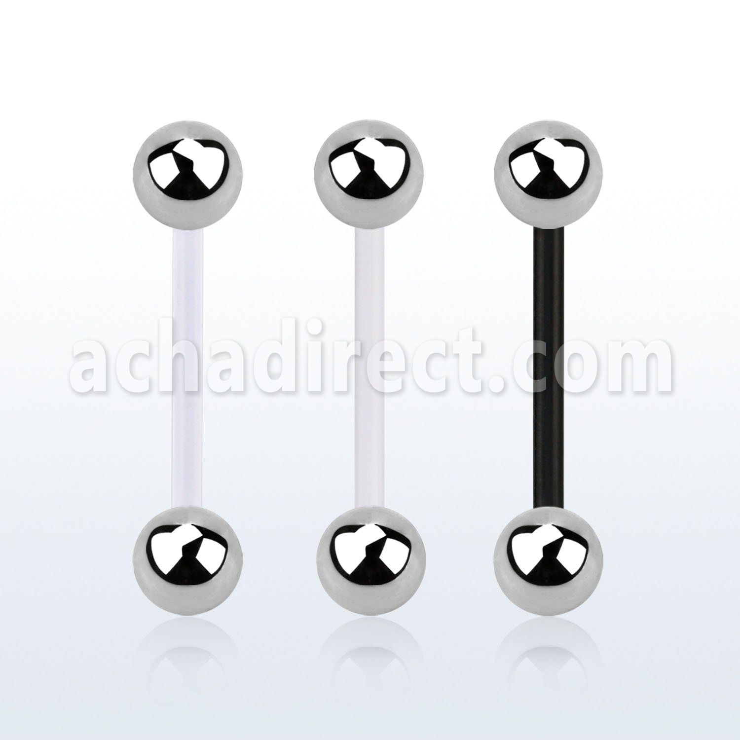 fbbg bioflex tongue barbell, 14g (1.6mm) w 6mm steel balls