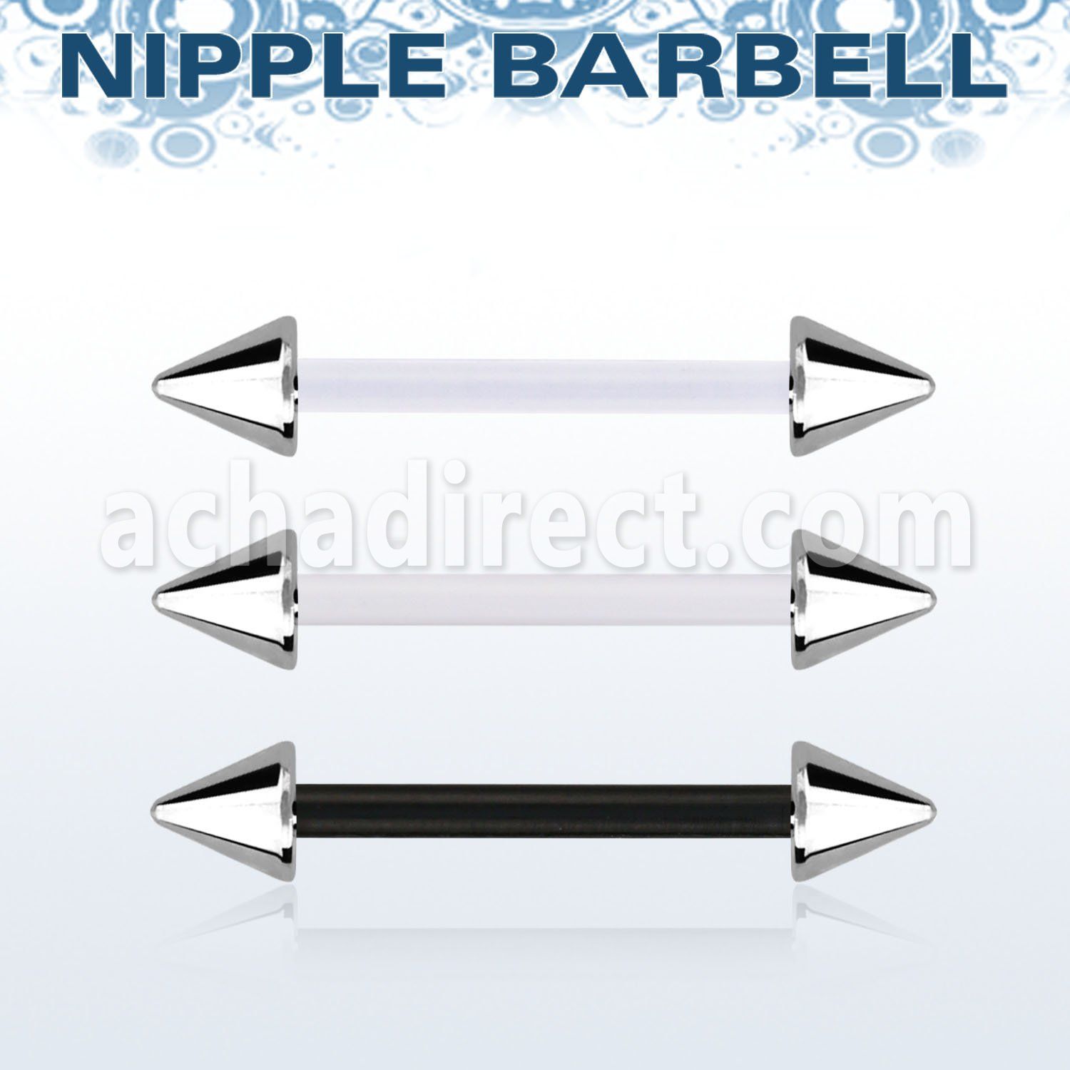 fbbnpcn5 bioflex nipple barbell, 14g (1.6mm) w 5mm steel cones