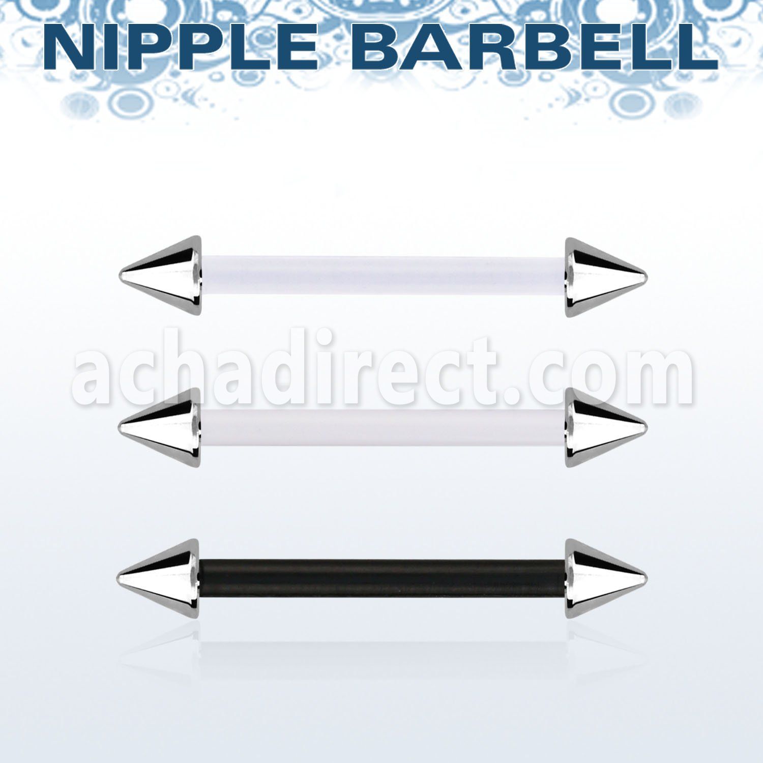 fbbnpcn bioflex nipple barbell, 14g (1.6mm) w 4mm steel cones
