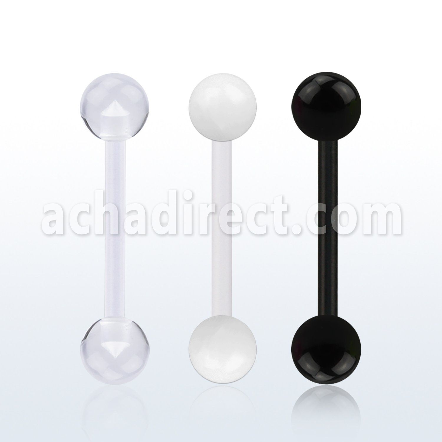 fbbuv6 bioflex tongue barbell, 14g (1.6mm) w 6mm balls