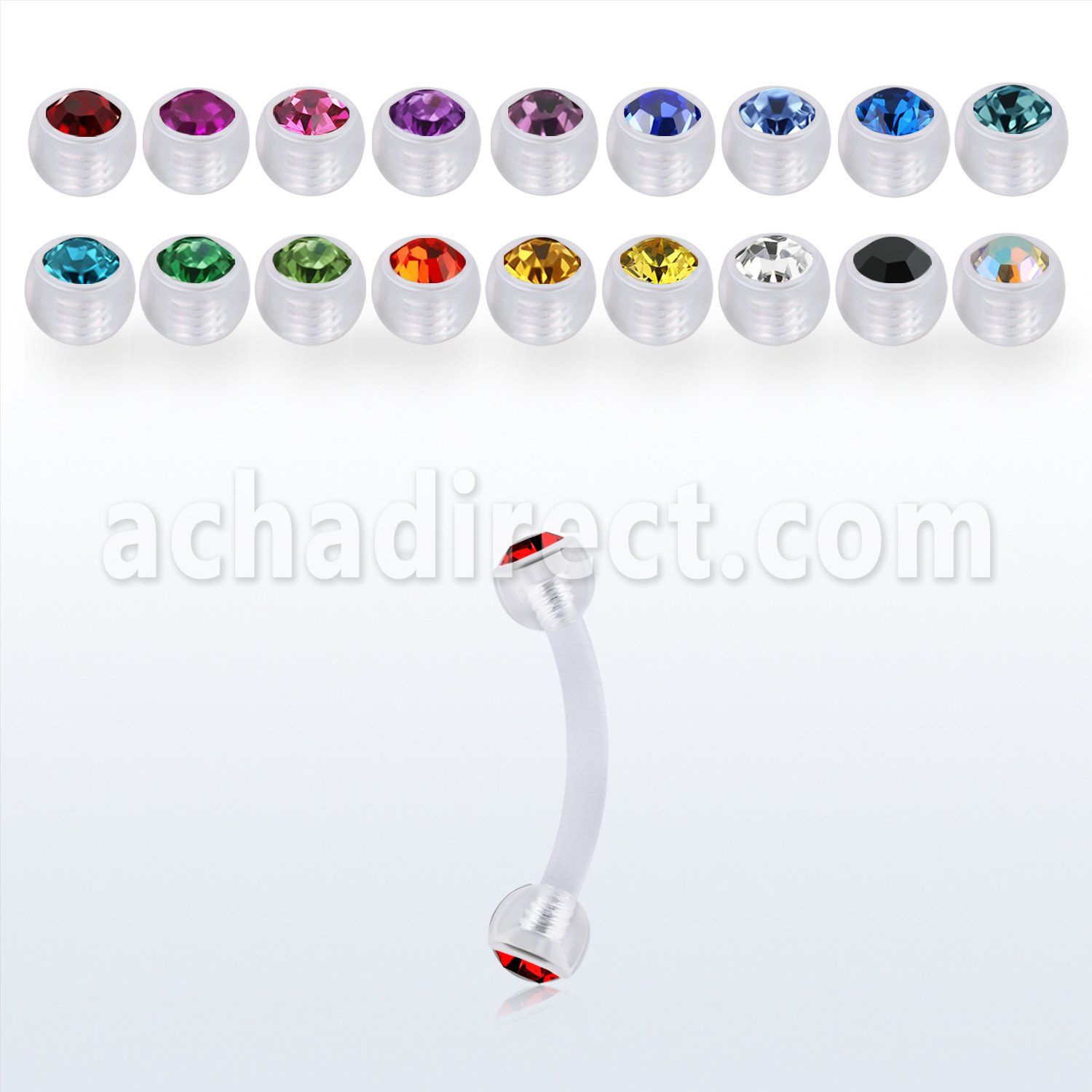 fbneajb3 bioflex eyebrow banana w 3mm bezel set jewel balls