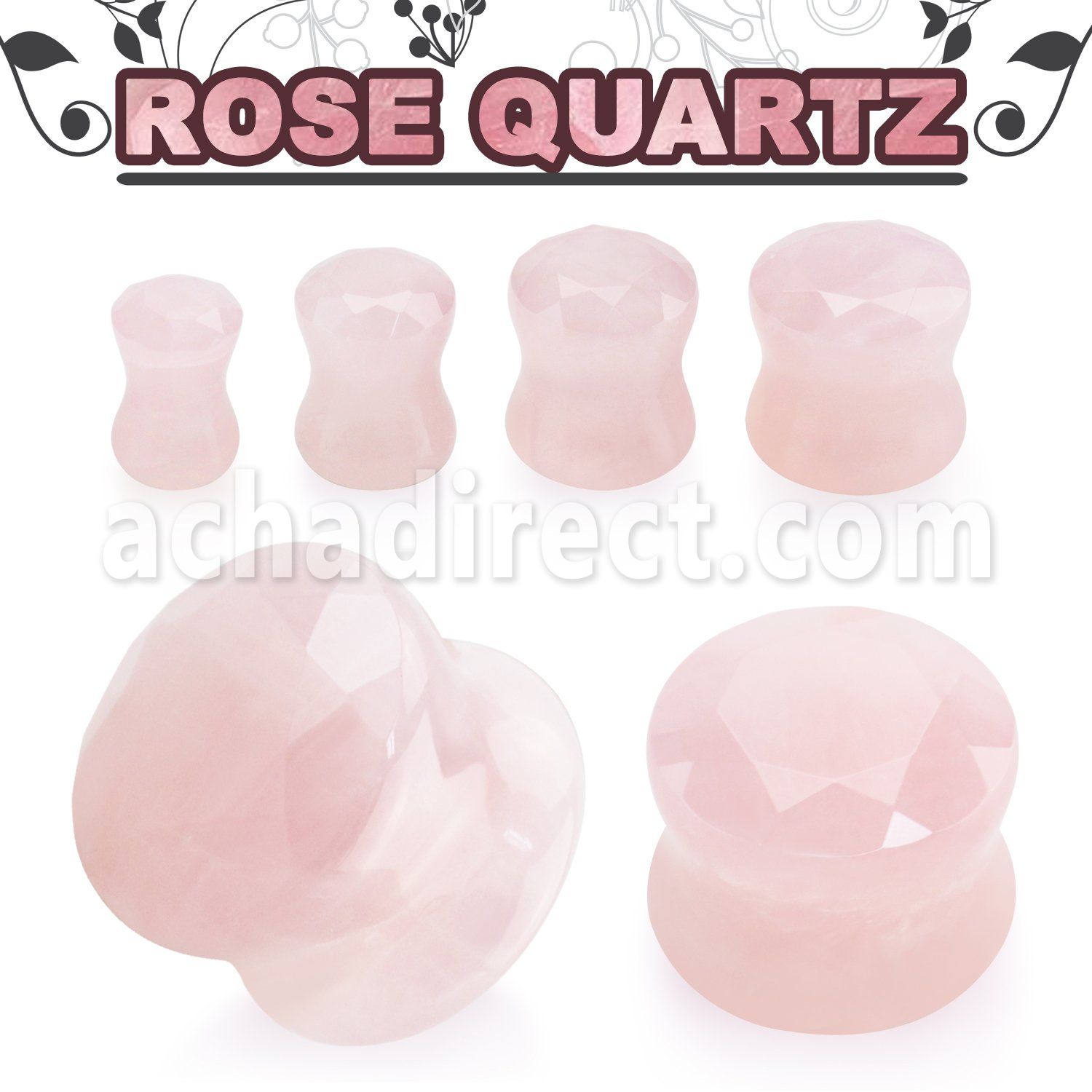 fgsb rose quartz stone double flare plug faceted cut