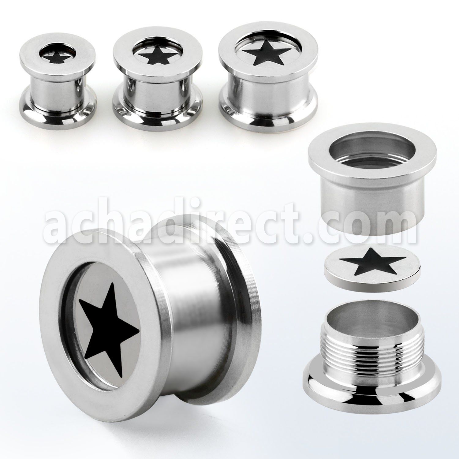 fpsr 316l steel screw fit flesh tunnel w laser cut star