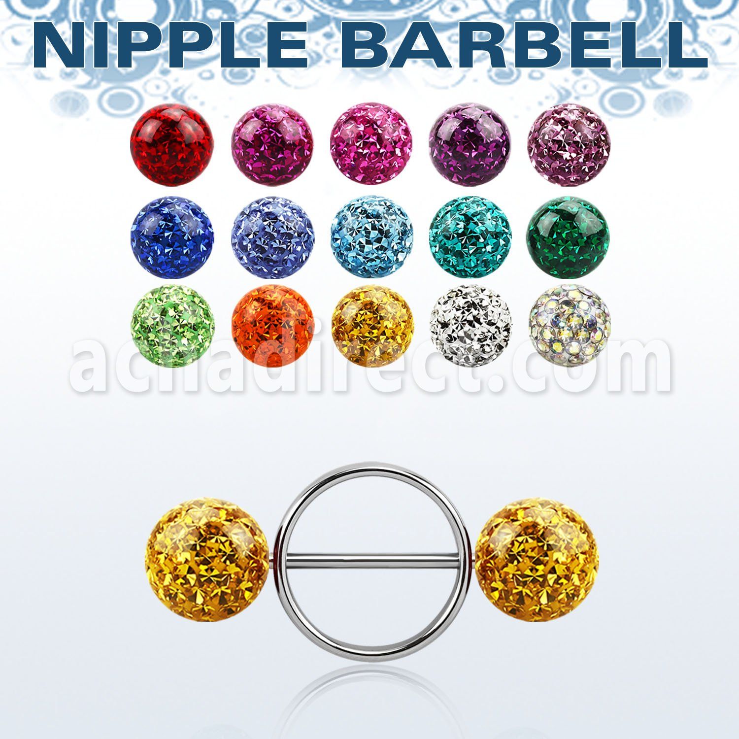 frnpe10 316l steel nipple shield w 2 10mm multi crystal balls