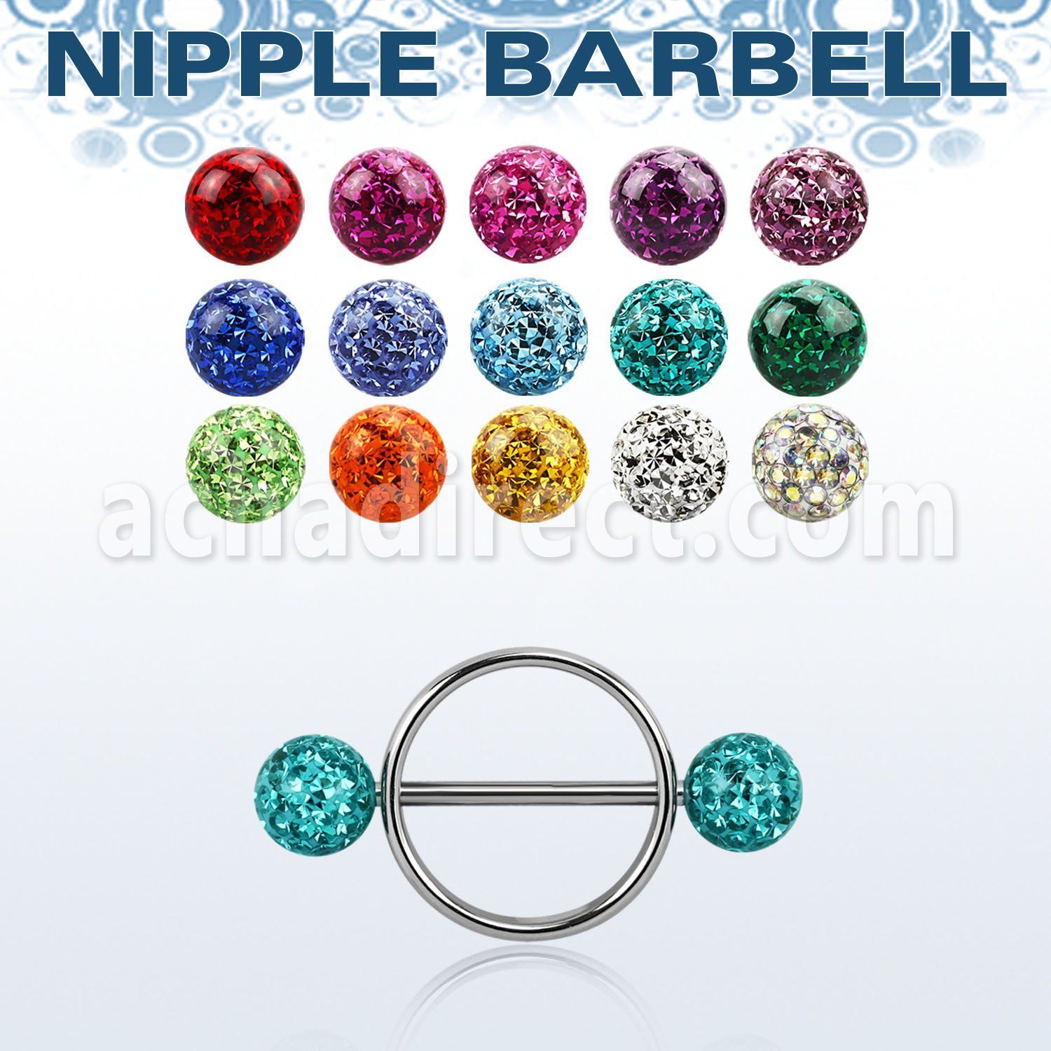 frnpe5 316l steel nipple shield w 2 5mm multi crystal balls