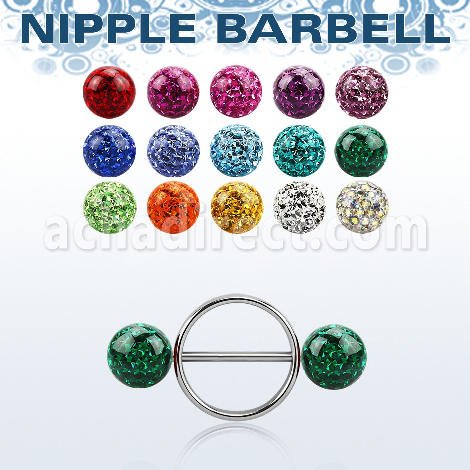 frnpe8 316l steel nipple shield w 2 8mm multi crystal balls