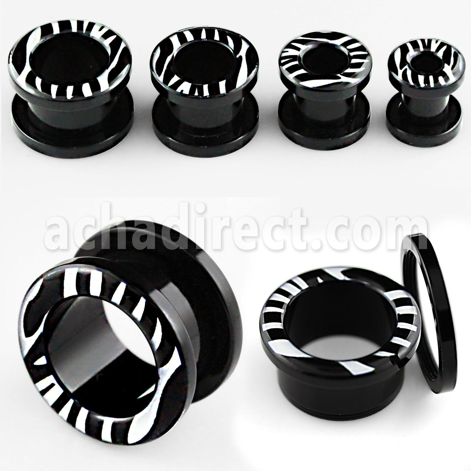 ftaa black acrylic screw fit tunnel with b w zebra stripes