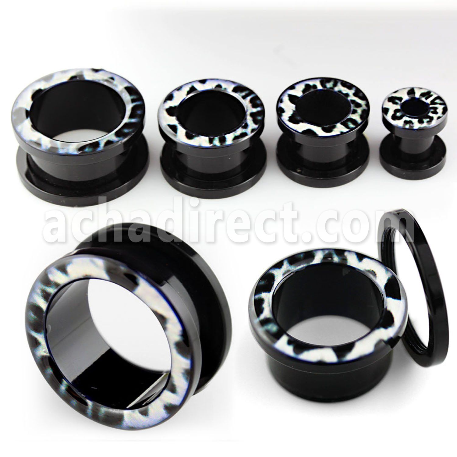 ftae black acrylic screw fit tunnel with snow leopard fur