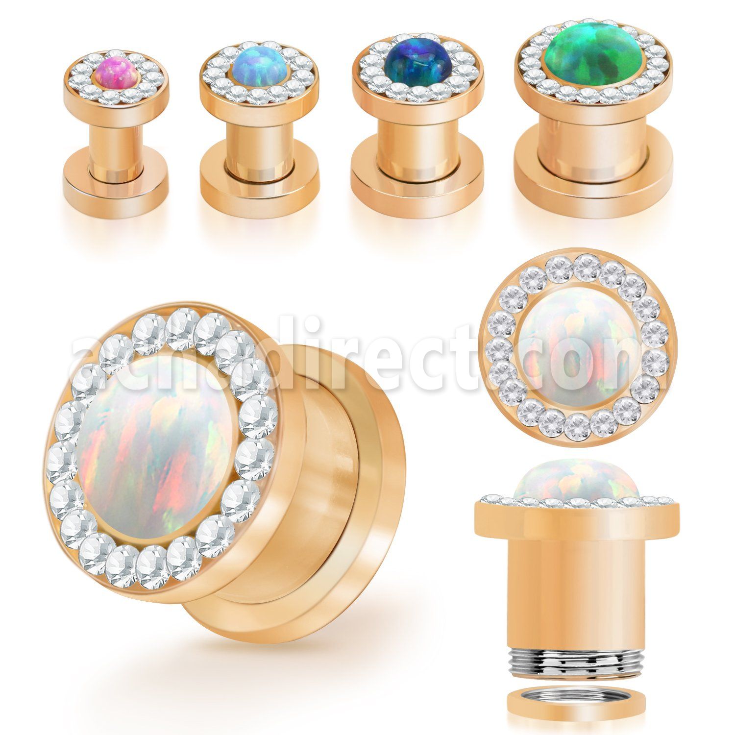 fttscpco rose gold pvd steel flesh tunnel synthetic opal