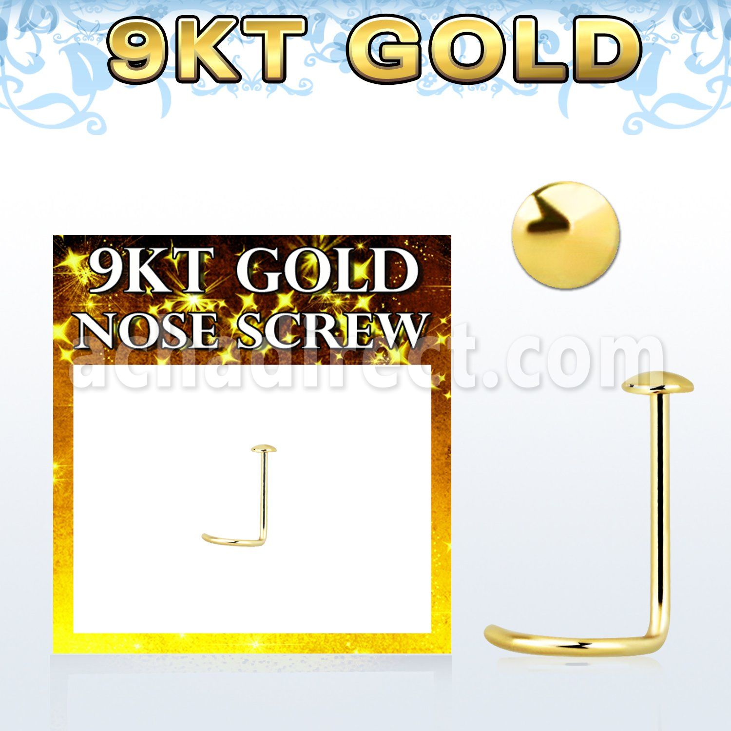 g9srd 9kt gold nose screw with 2mm plain gold round top