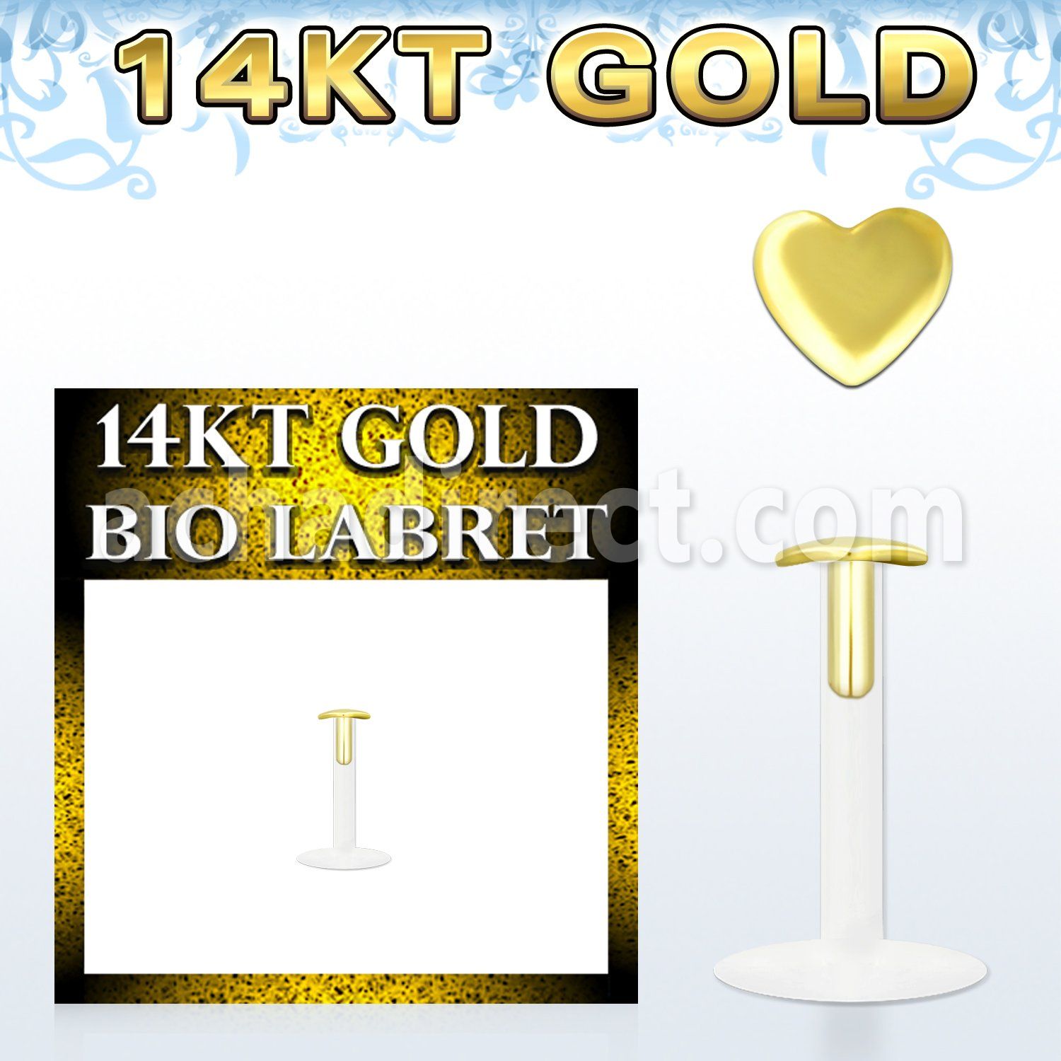 gbiht bio flex labret w push in 14kt gold heart shaped top
