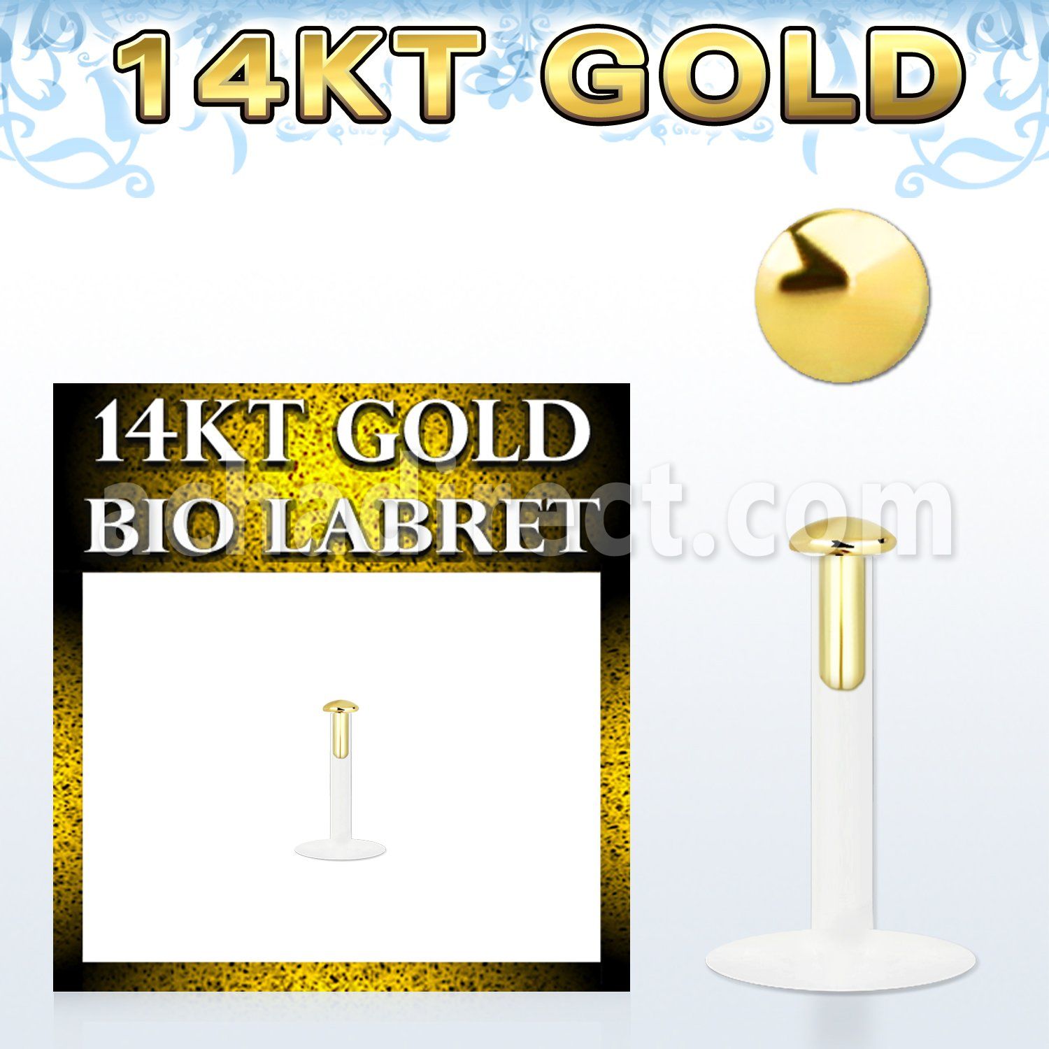 gbird bioflex labret with push in 14kt gold half ball top