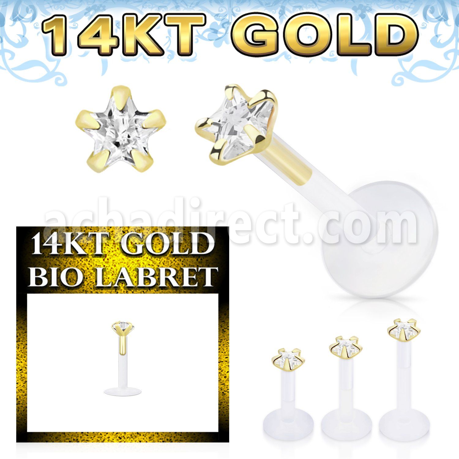 gbizsc bioflex labret with push in 14k gold w star prong cz