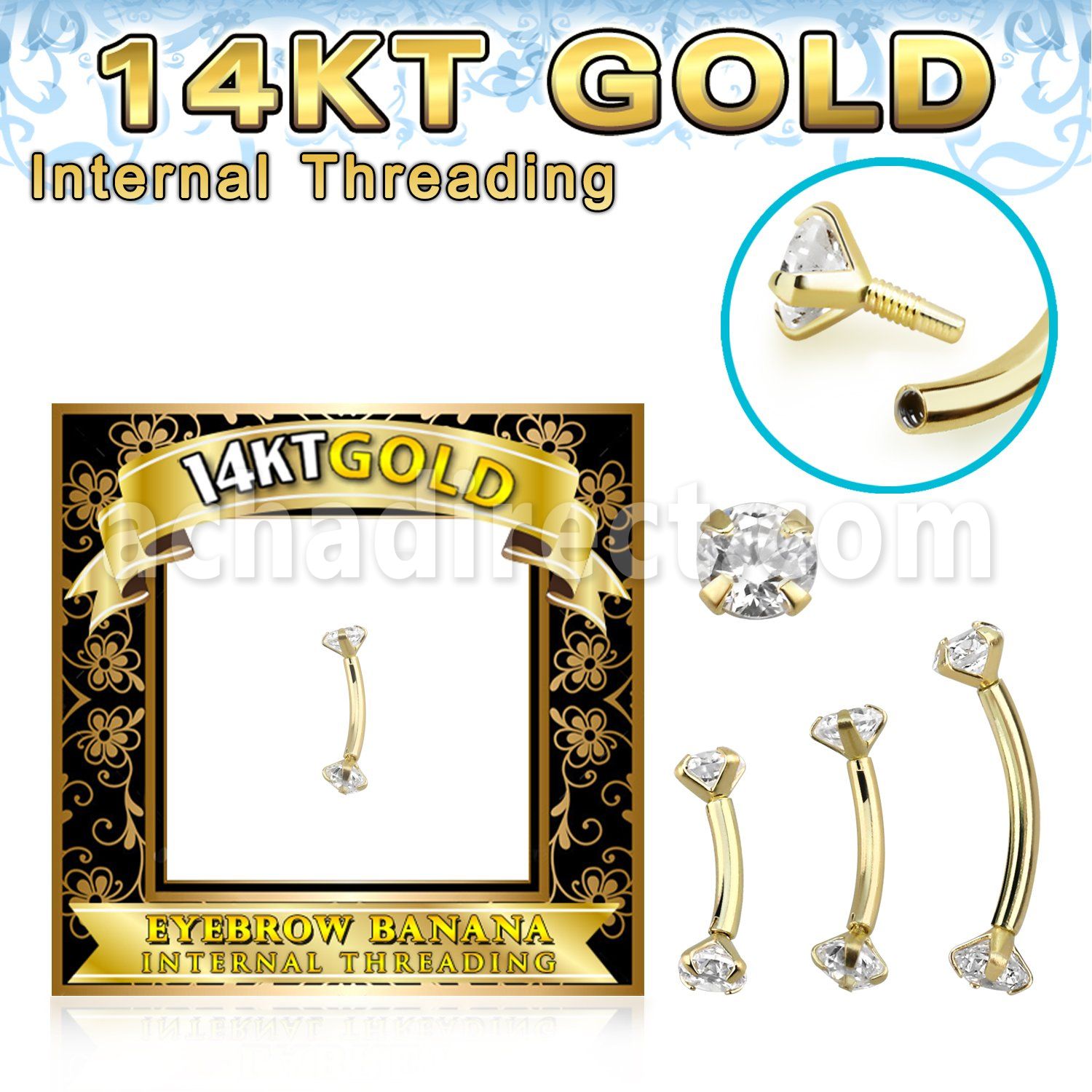 gbnzi 14k gold eyebrow banana cz internal