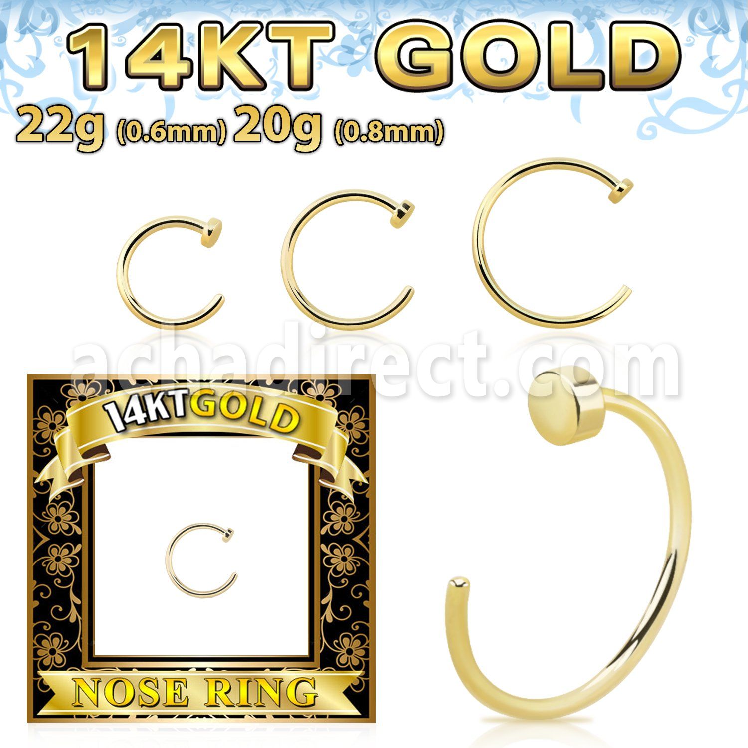 gcln 14k gold clip on nose hoop ring flat back