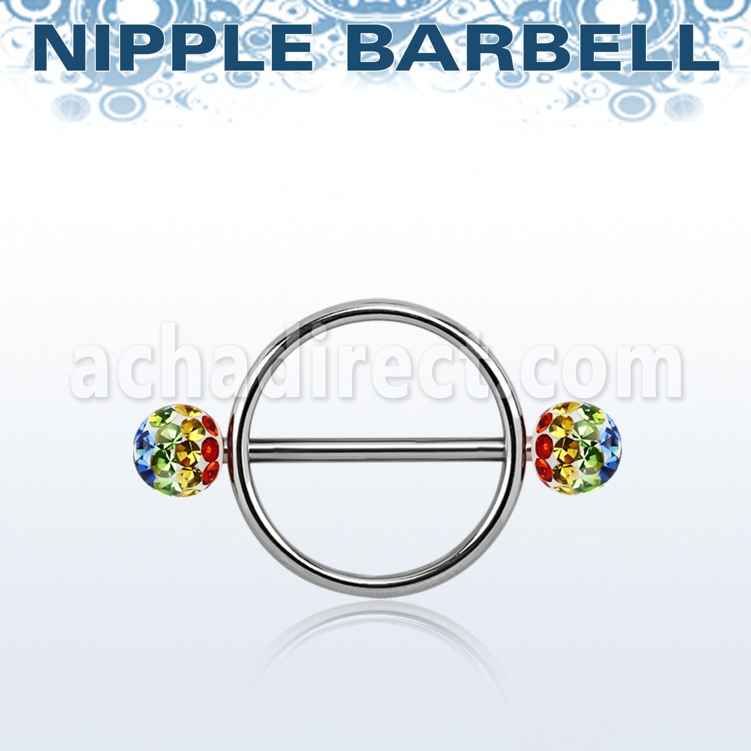 gfrnpe5 316l steel nipple shield w 2 5mm multi crystal balls