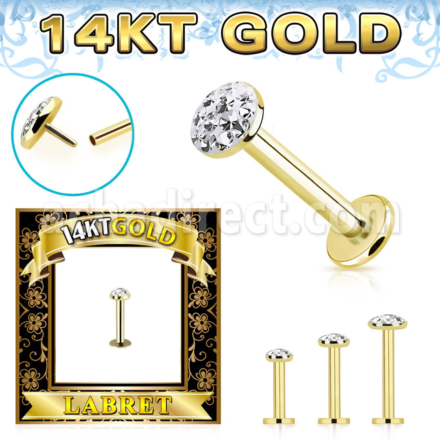 glbfr 14k gold labret threadless pushpin top flat ferido