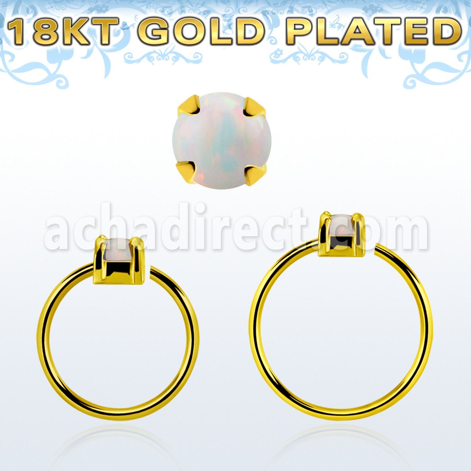 gpnho25 gold plated silver seamless nose ring w 2.5mm opal
