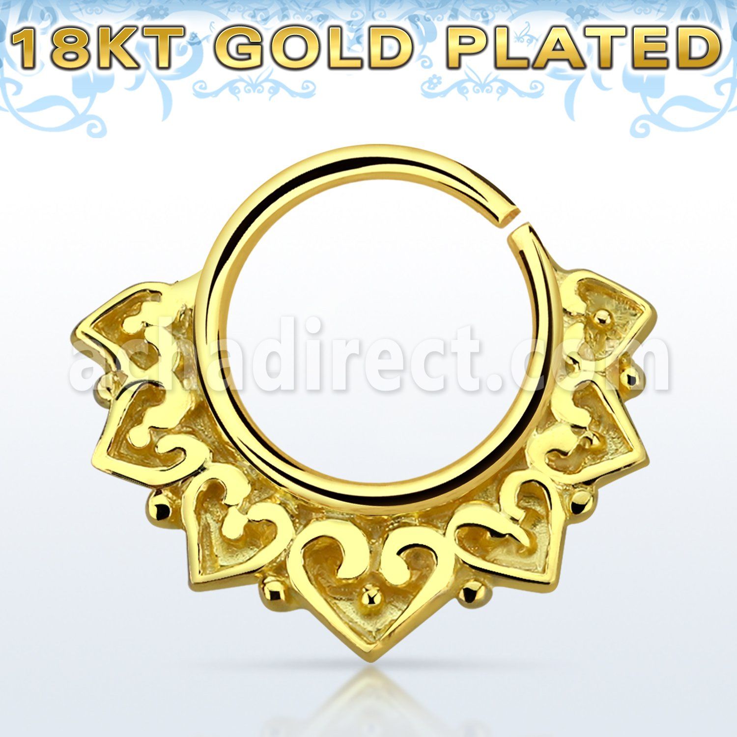 gpsepv11 gold plated silver septum ring w engraved vintage design