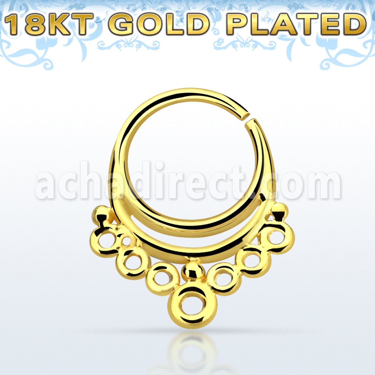 gpsepv1 gold plated silver septum ring in an indian design