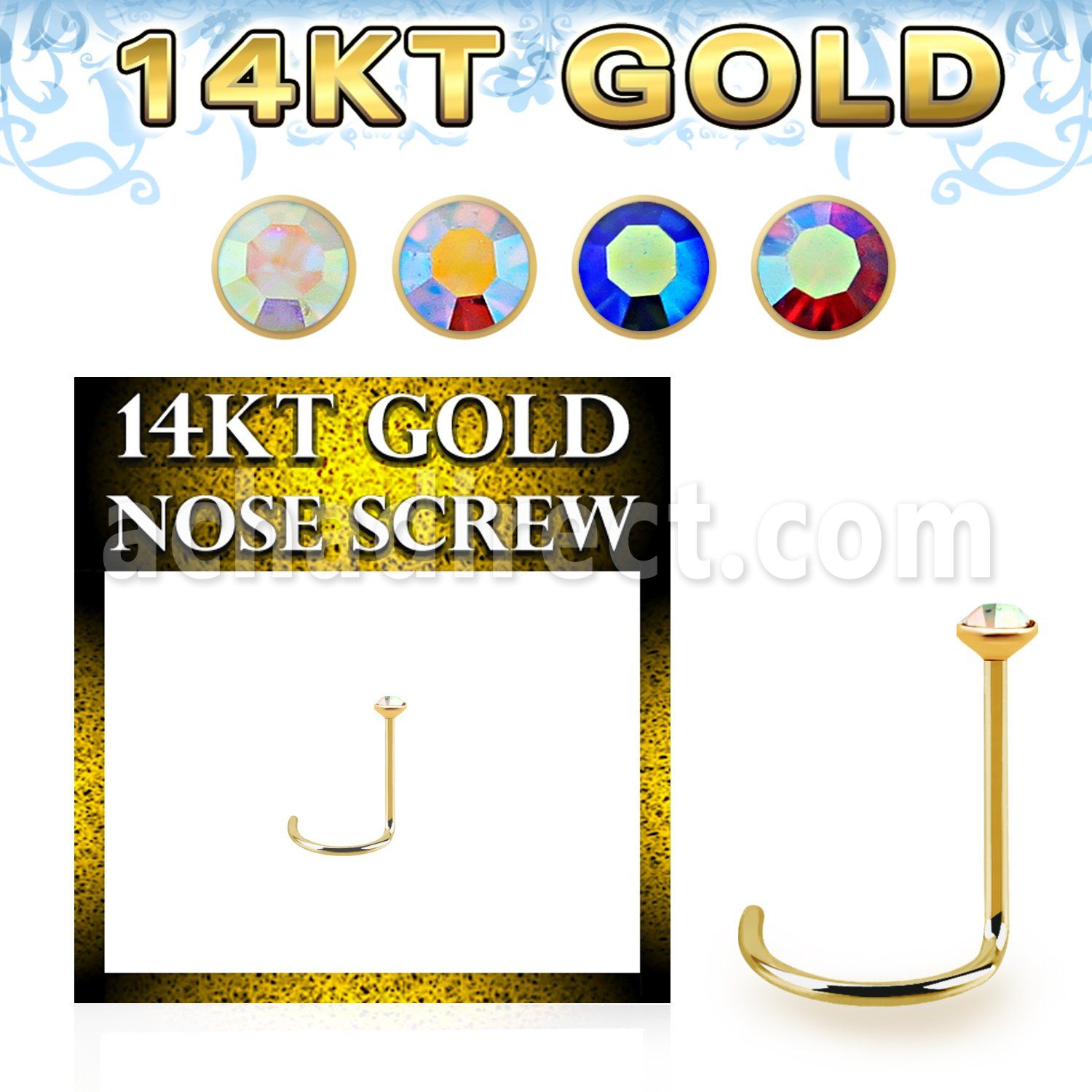 gscabm1 14k gold nose screw color crystal ball