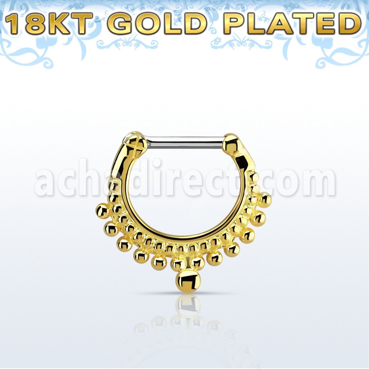 gsepm16 gold plated silver septum clicker, 16g w small balls