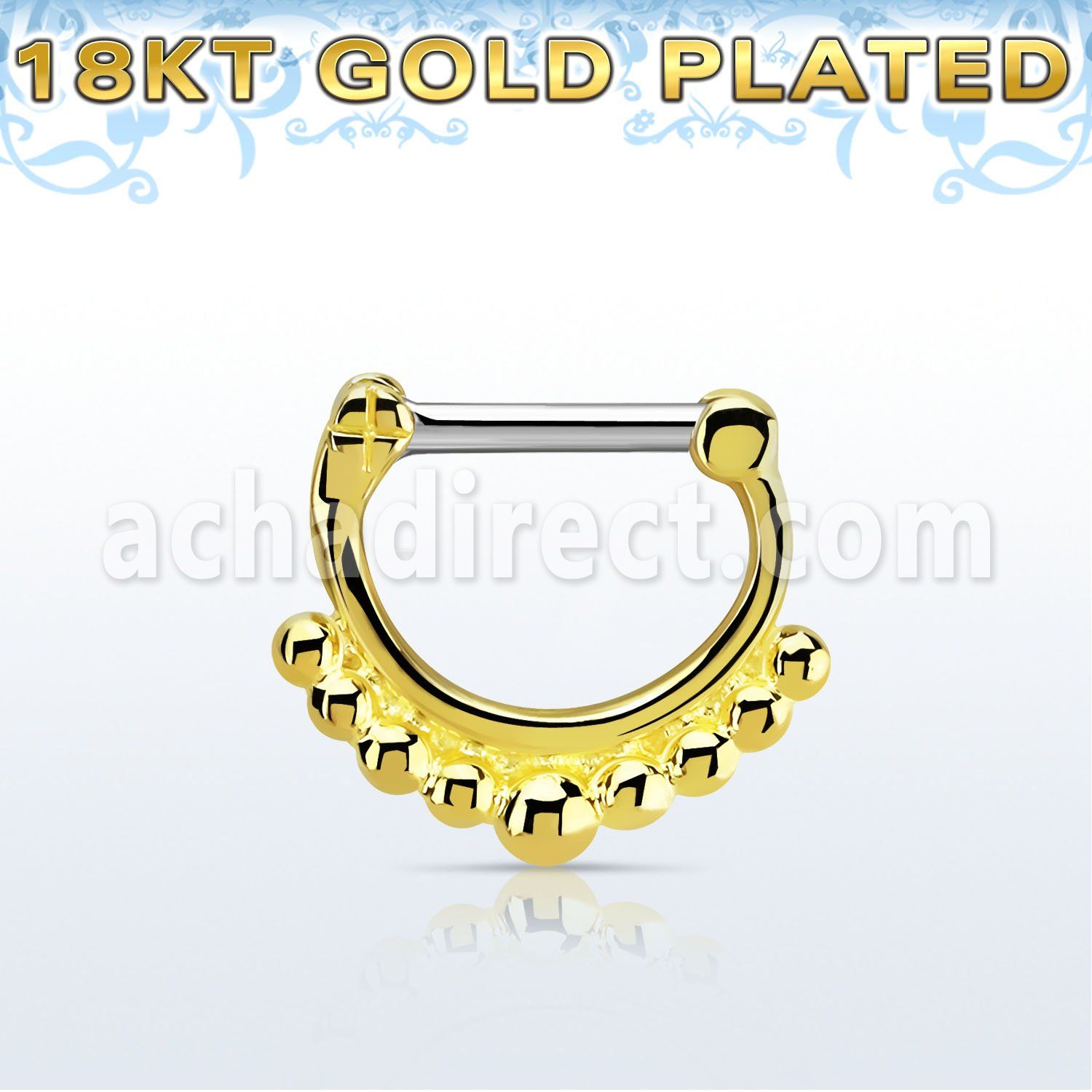 gsepn14 gold plated silver septum clicker, 14g w big balls
