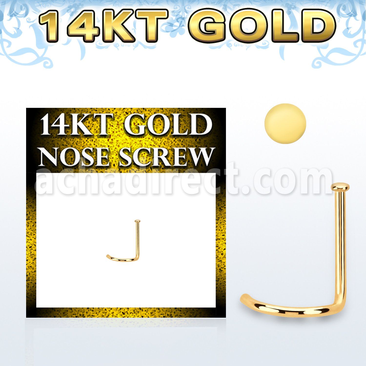 gsrd1 14kt gold nose screw, 22g w small round flat top
