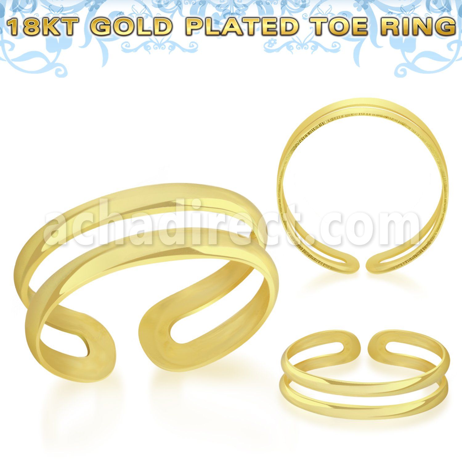 gt796 18k gold plated silver adjustable toe ring two bands