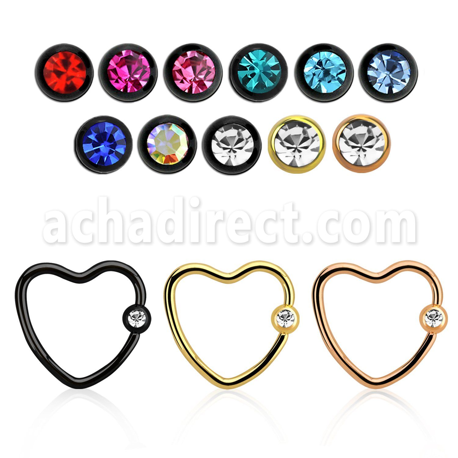 hccrt16 anodized steel heart shaped ball closure ring crystal