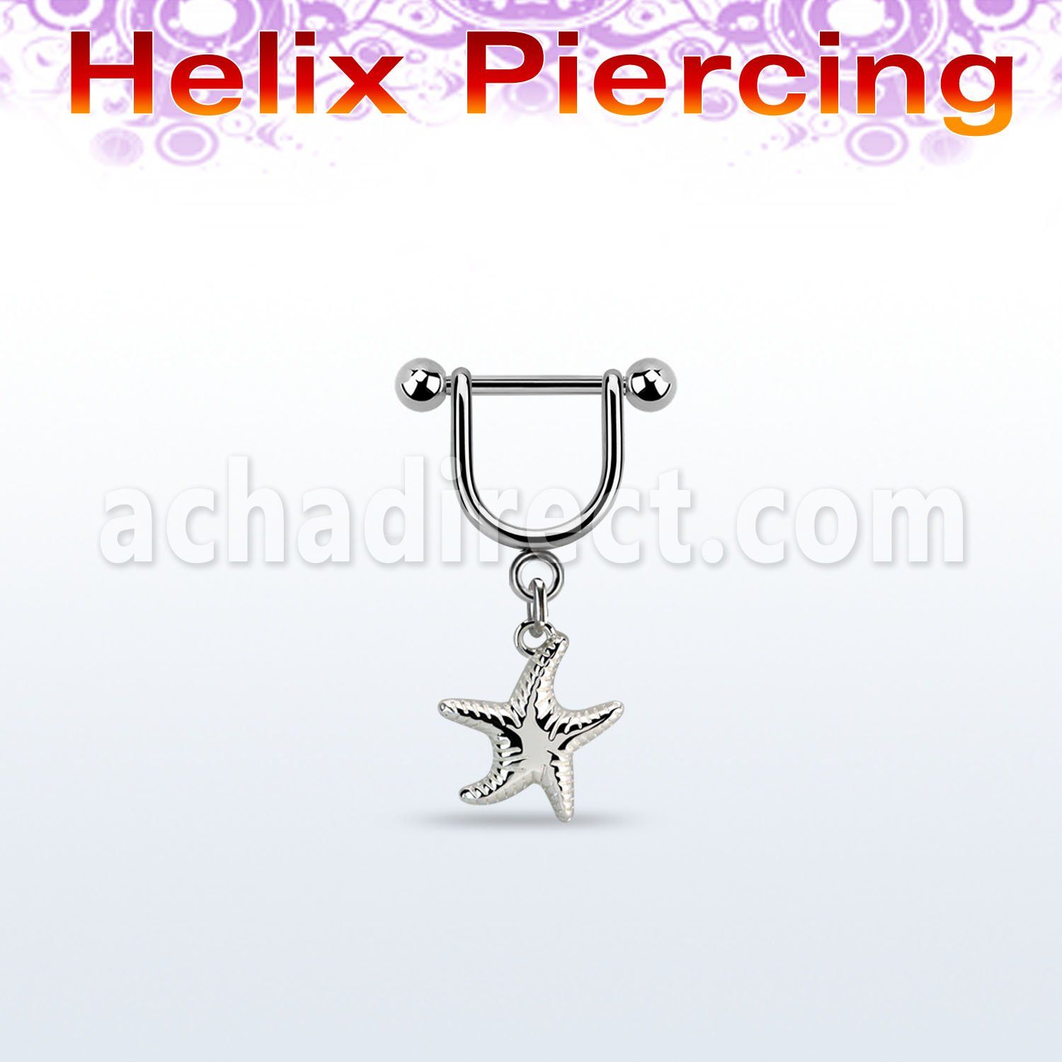 heud10 316l steel helix stirrup w dangling plain starfish
