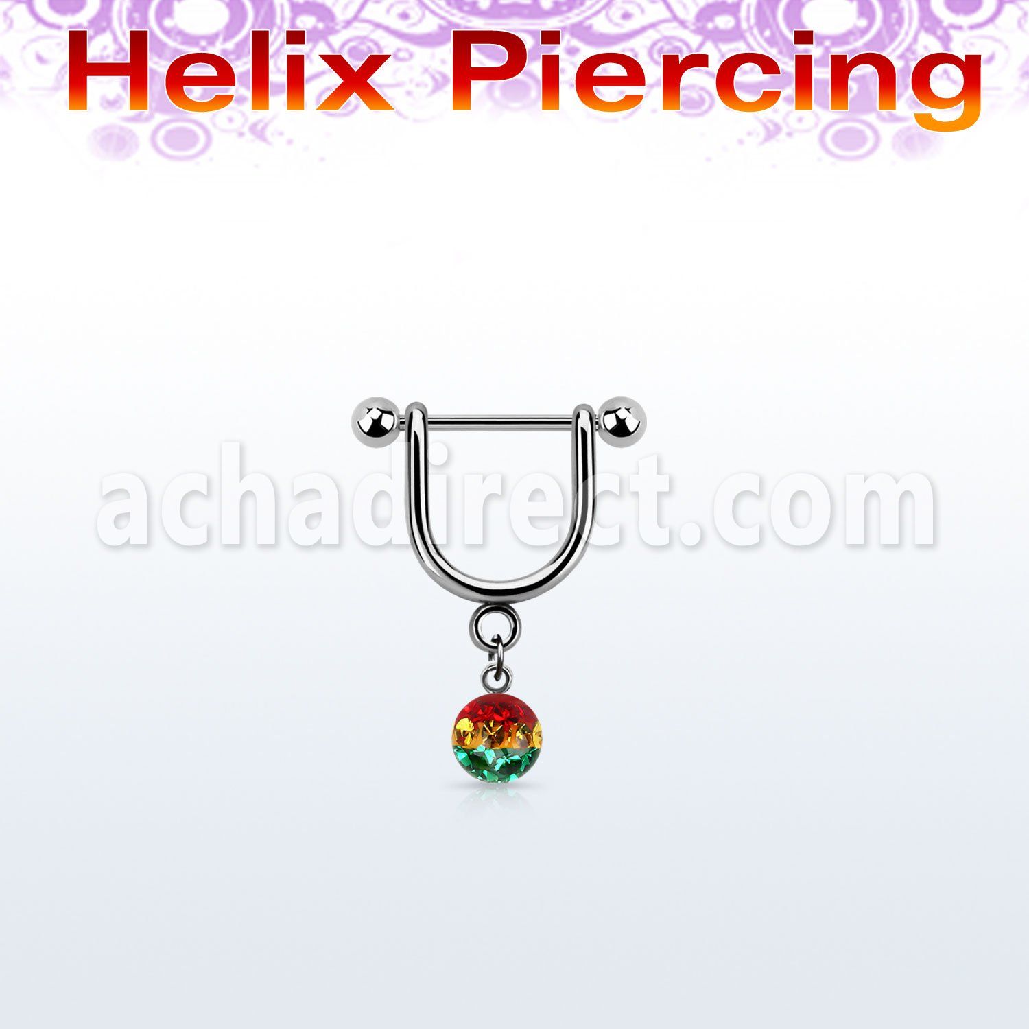 heurfr5 316l steel helix stirrup w 5mm rasta multi crystal ball