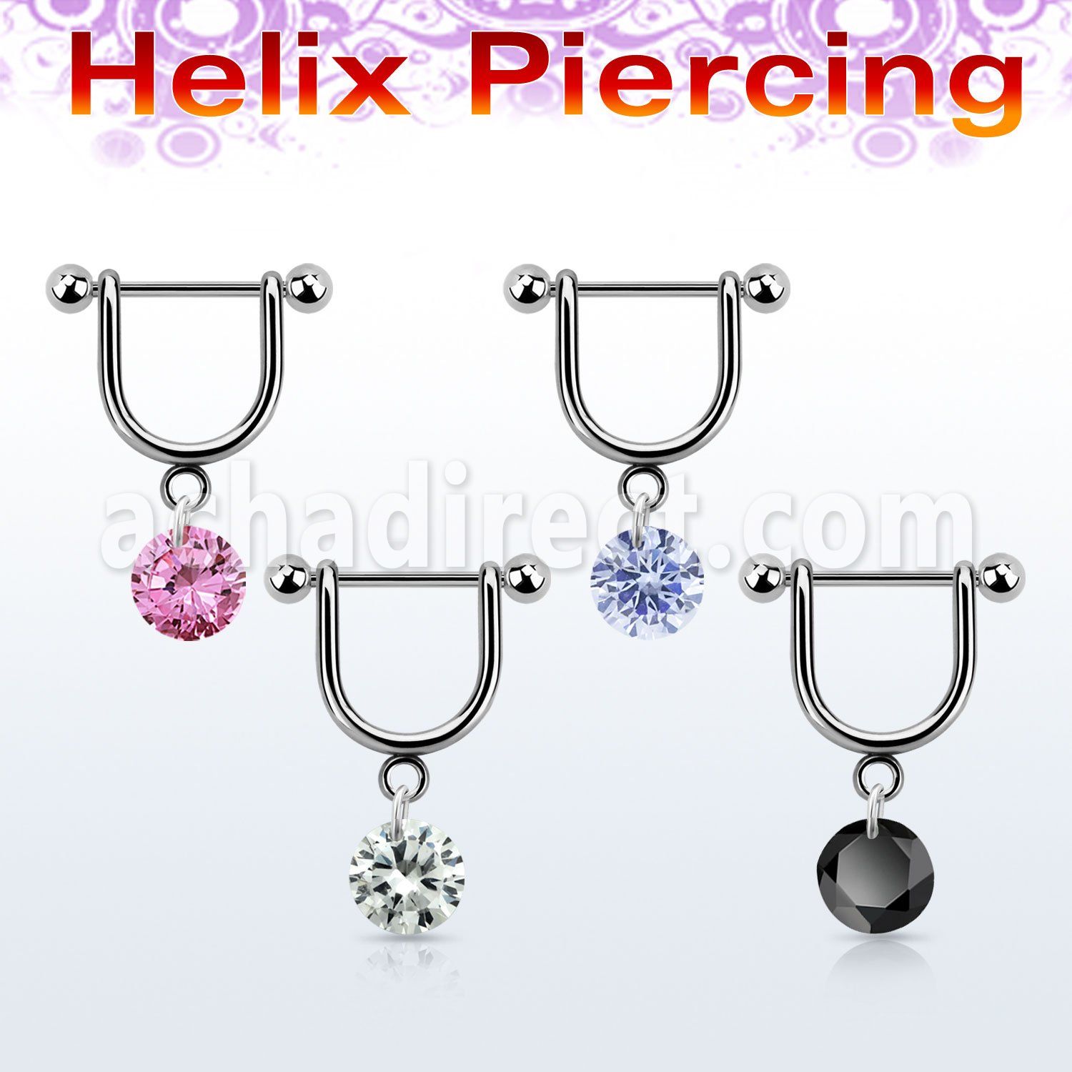 heuz10 316l steel helix stirrup w 6mm round cz stone