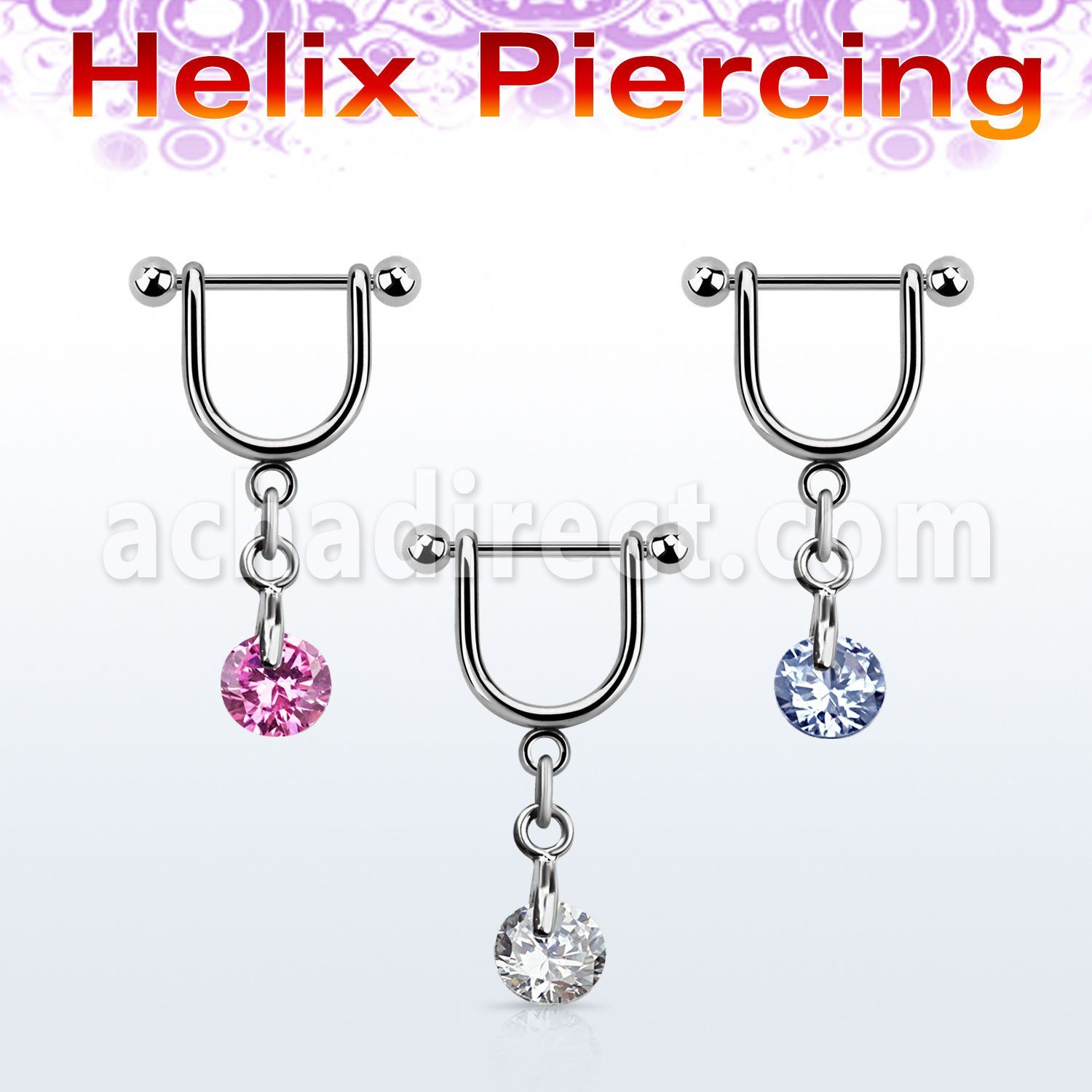 heuz1 316l steel helix stirrup w round cz stone