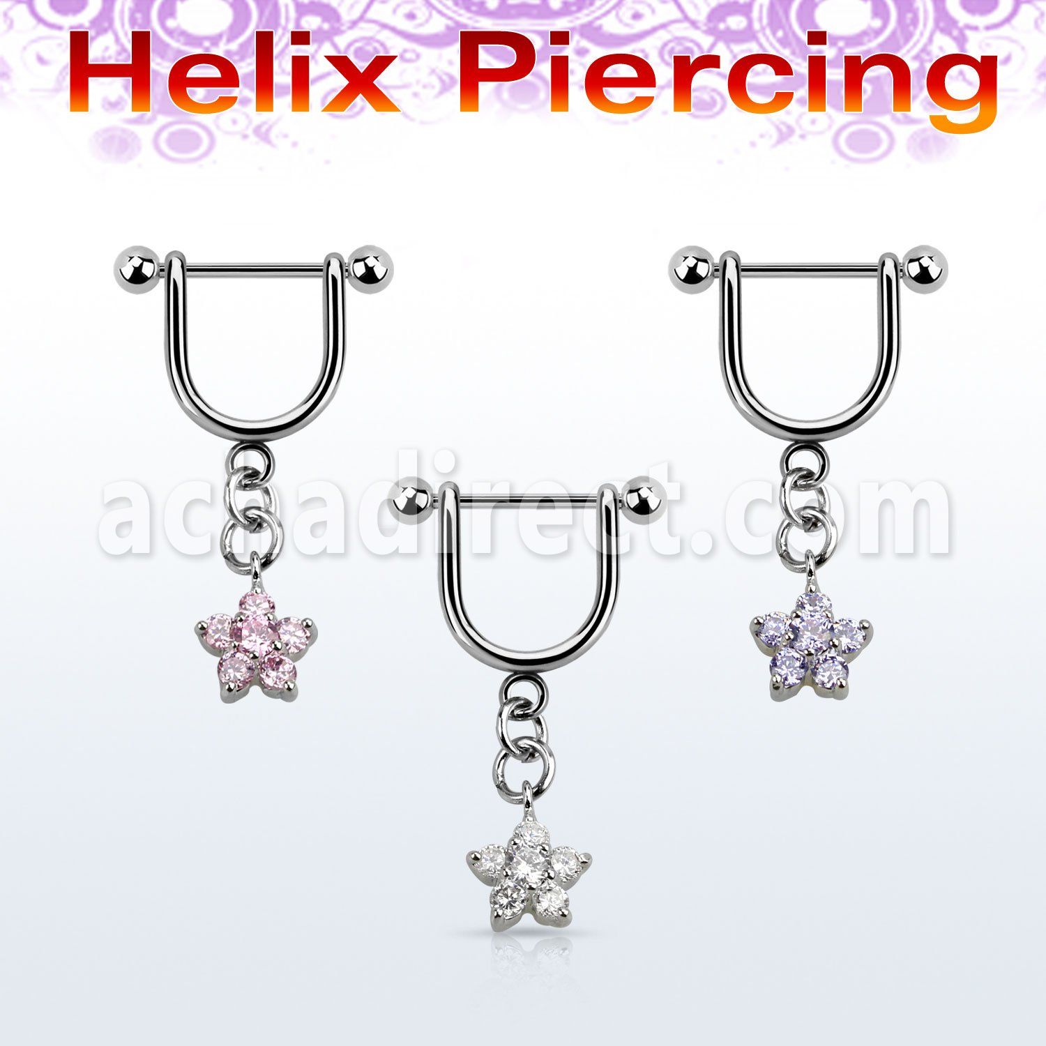 heuz7 316l steel helix stirrup w small cz flower