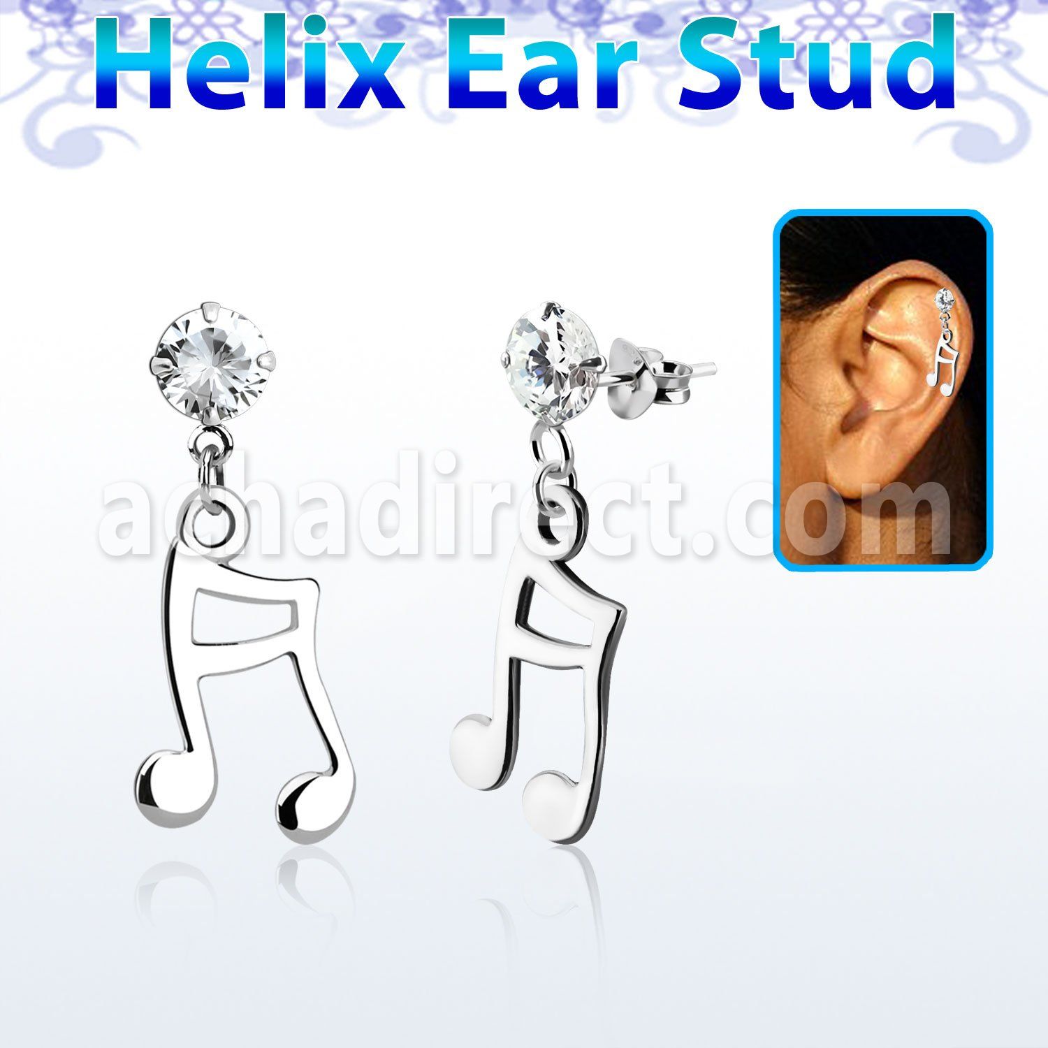 hexzd20 925 silver helix earstud w cz a melody sign dangling
