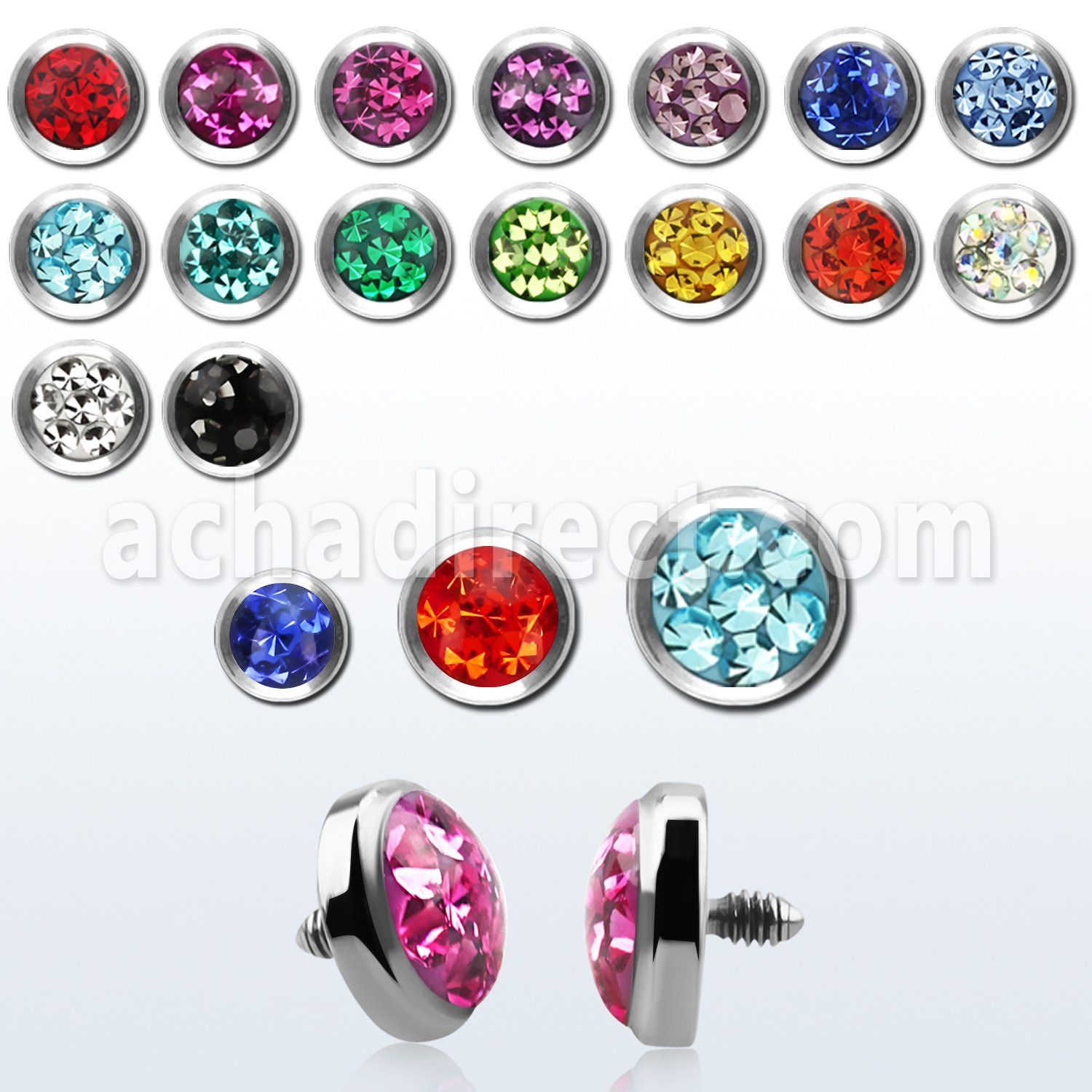 iafrc 5mm steel dermal anchor top w ferido glued multi crystal