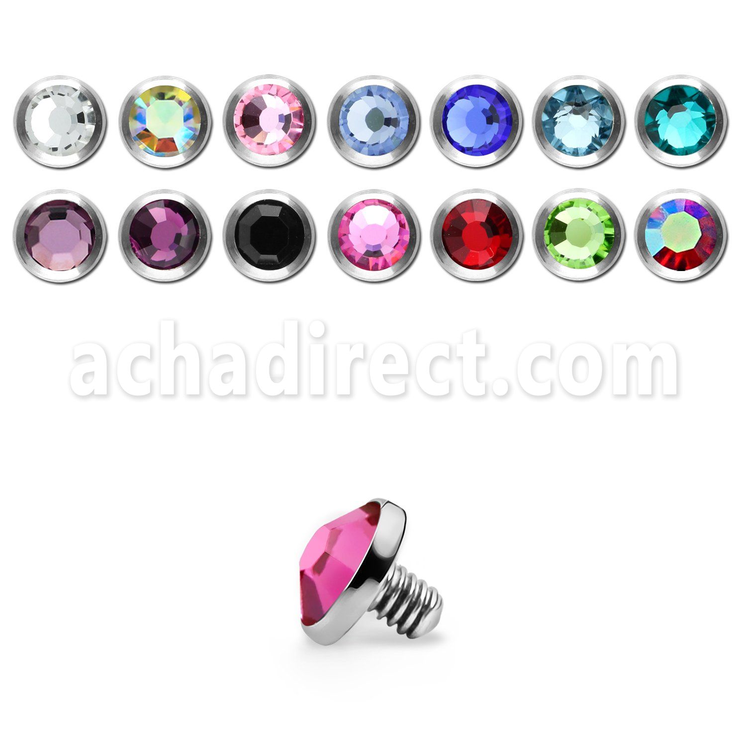 ijf3 3mm 316l steel dermal top with crystal for base plate