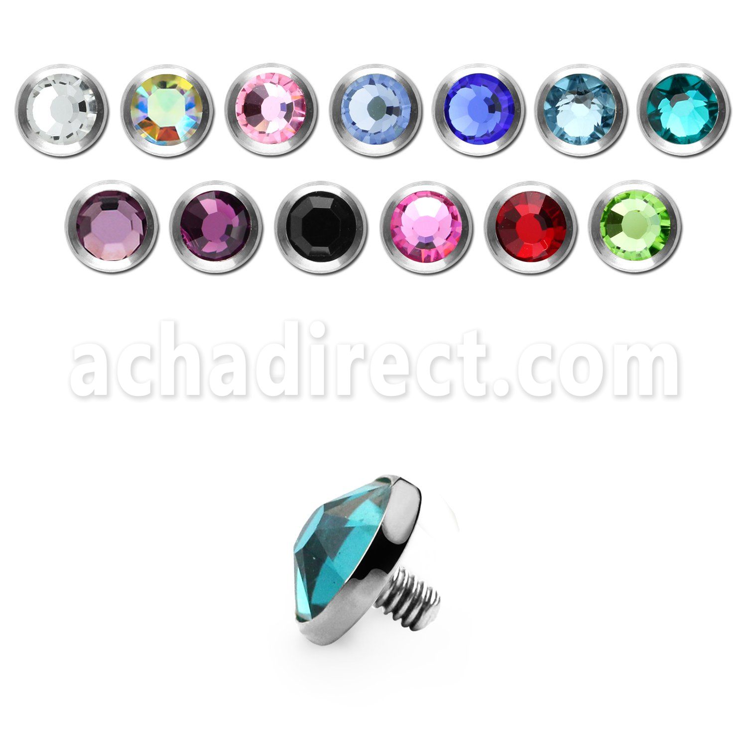 ijf4 4mm 316l steel dermal top with crystal for base plate