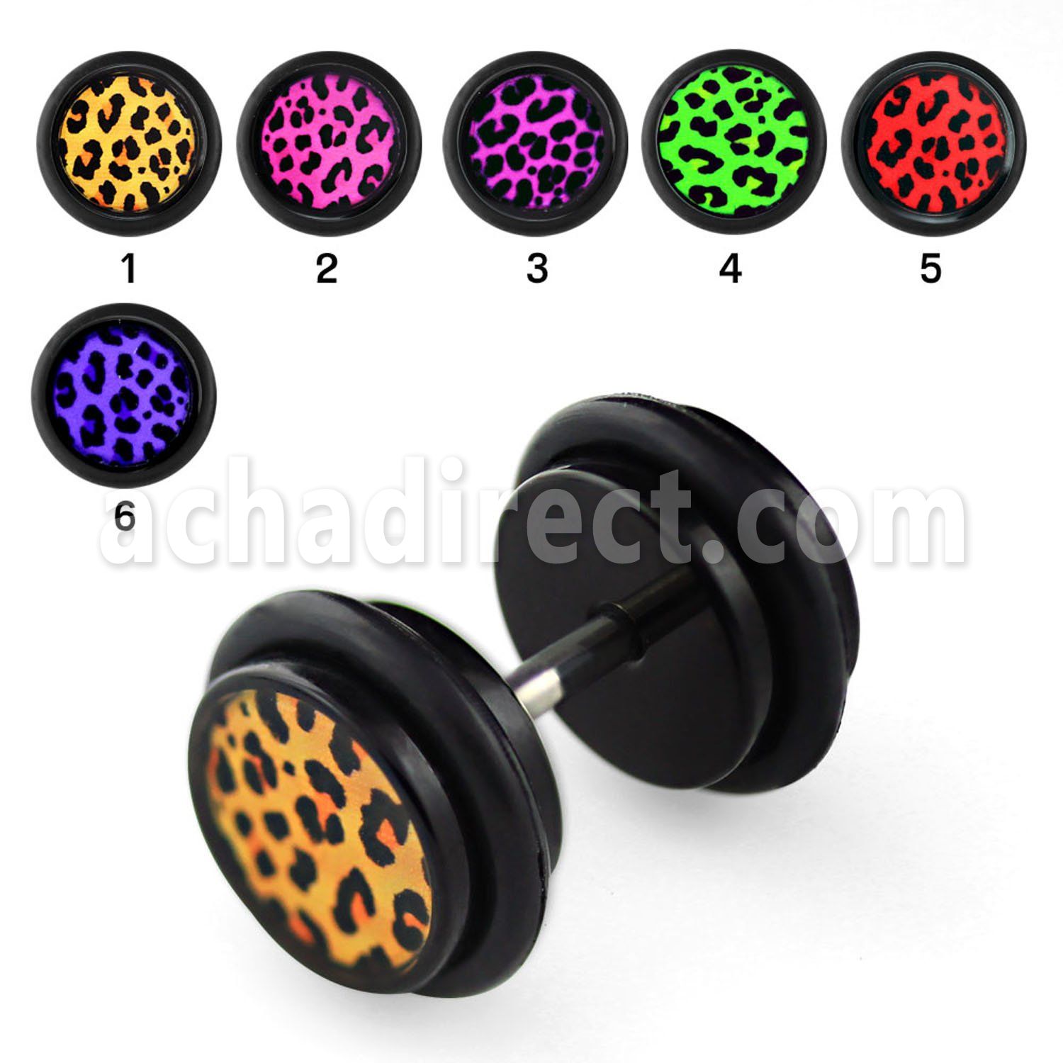 ilagr8 black acrylic fake plug with leopard print o rings