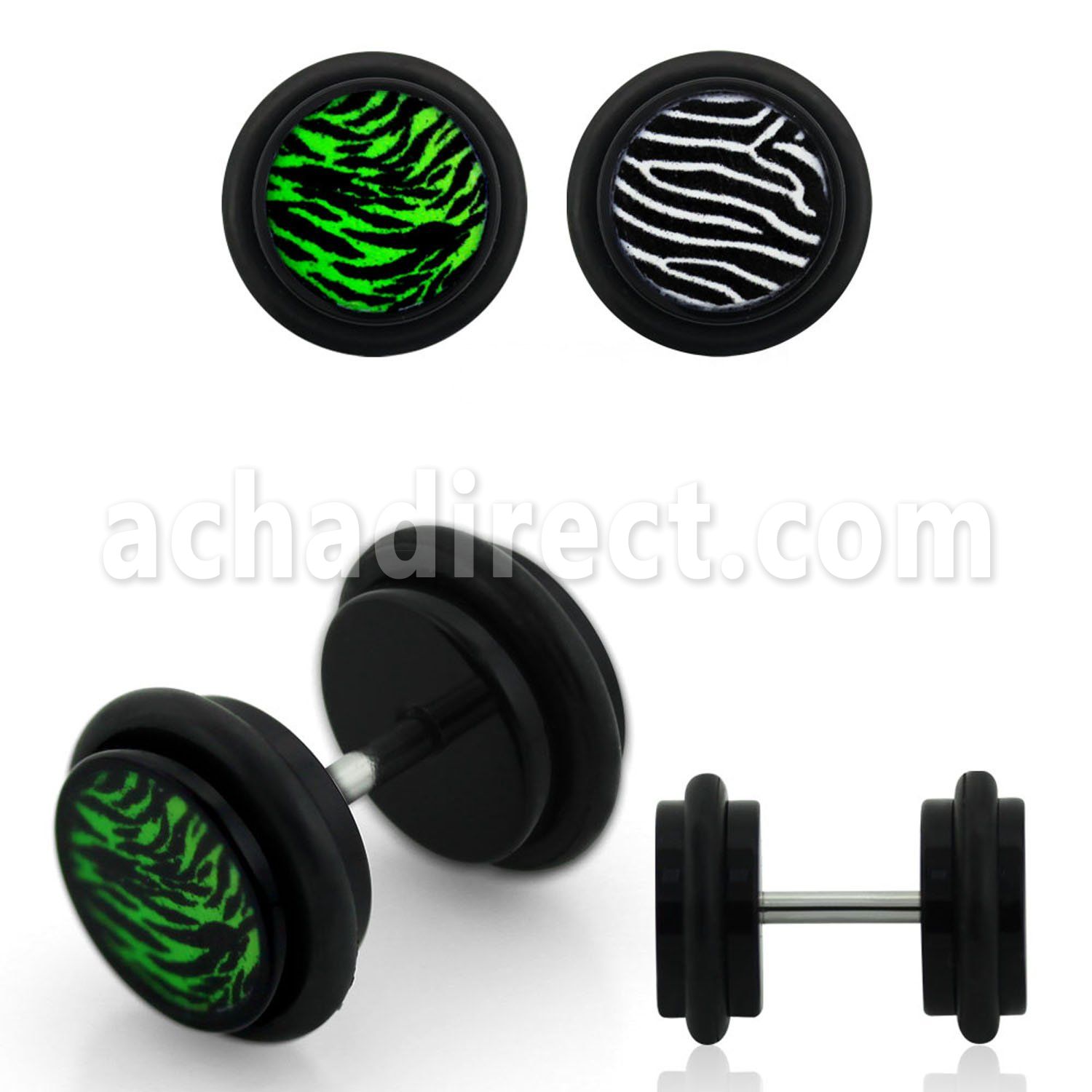 ilagr9 acrylic fake plug with zebra stripe print o rings