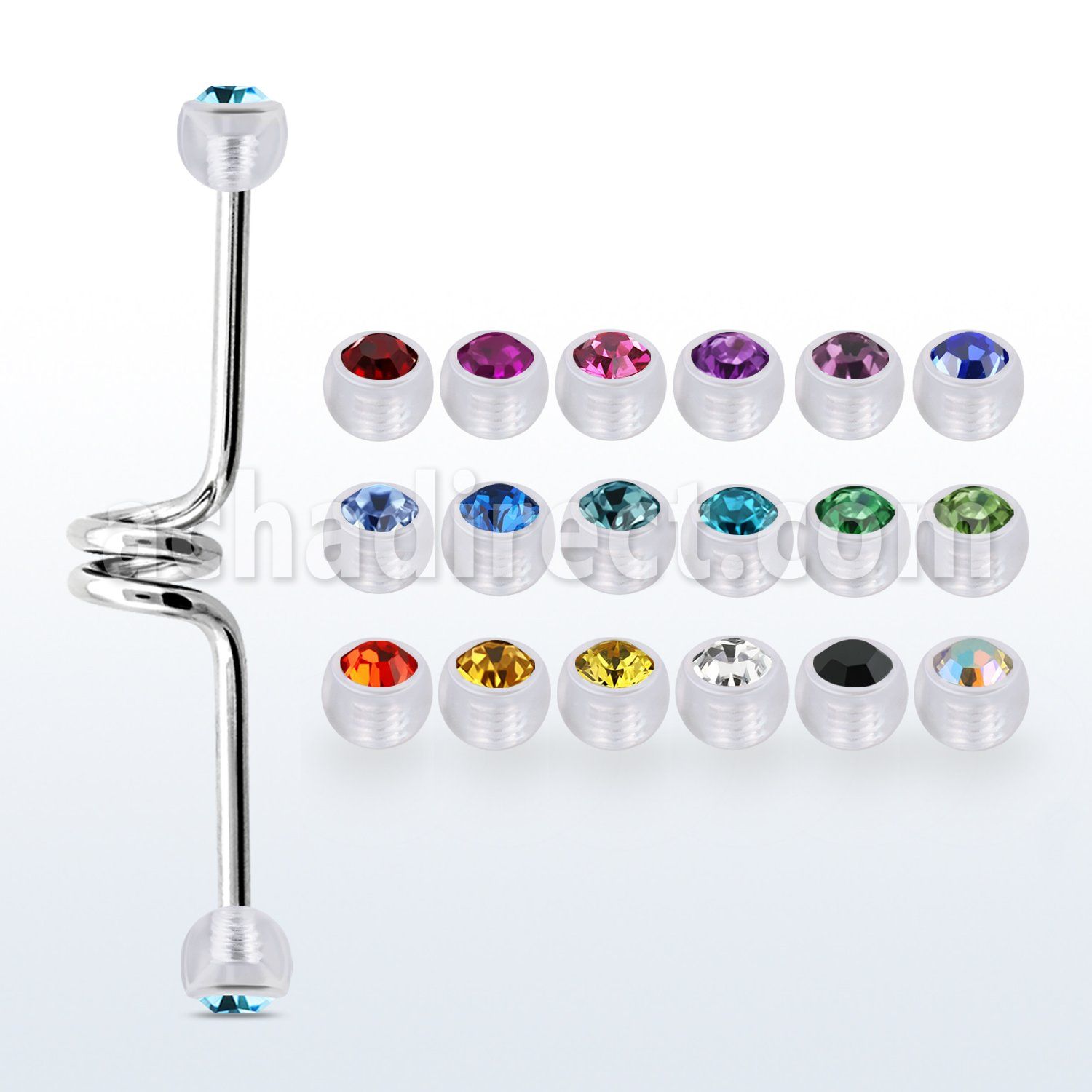 incajb5 steel industrial twister barbell w acrylic crystal balls