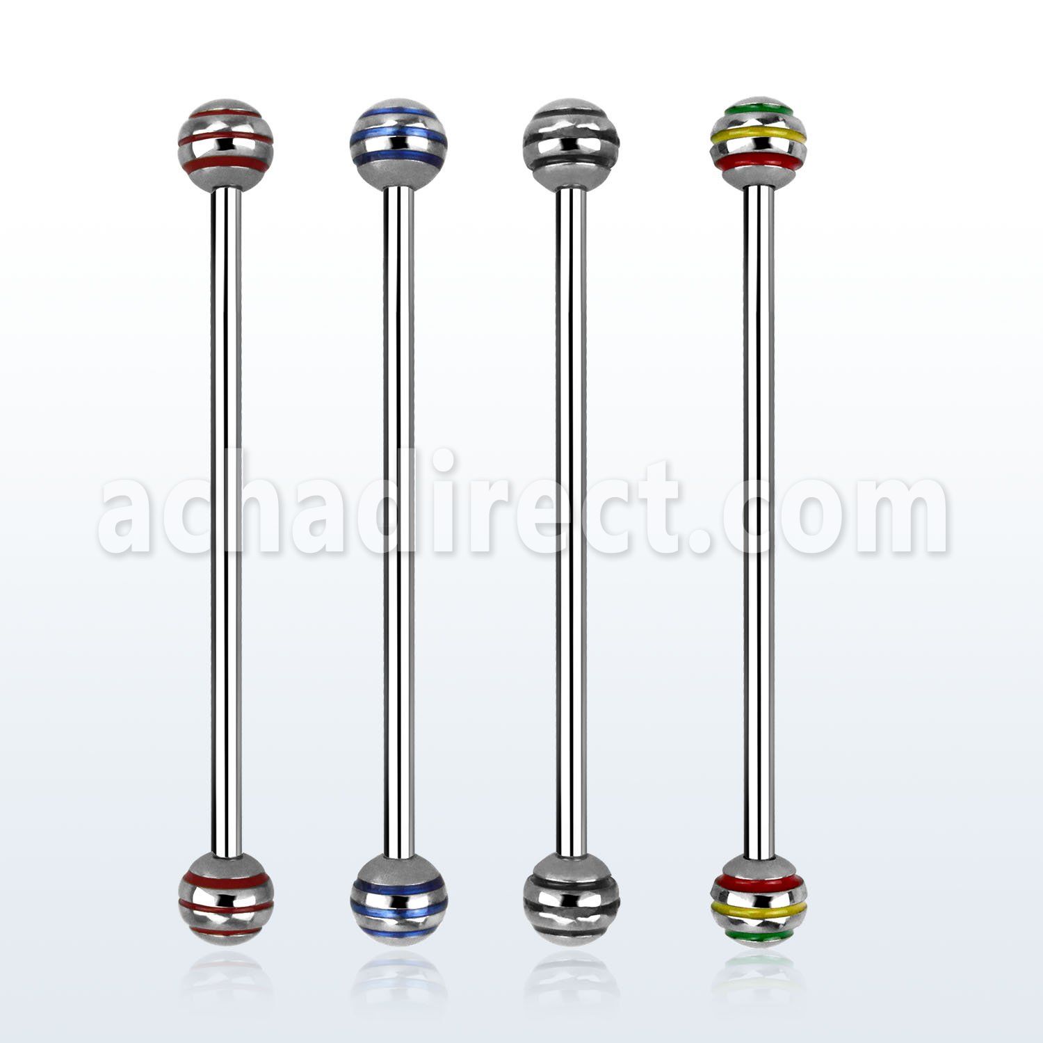 indby5 surgical steel industrial barbell w color stripe balls