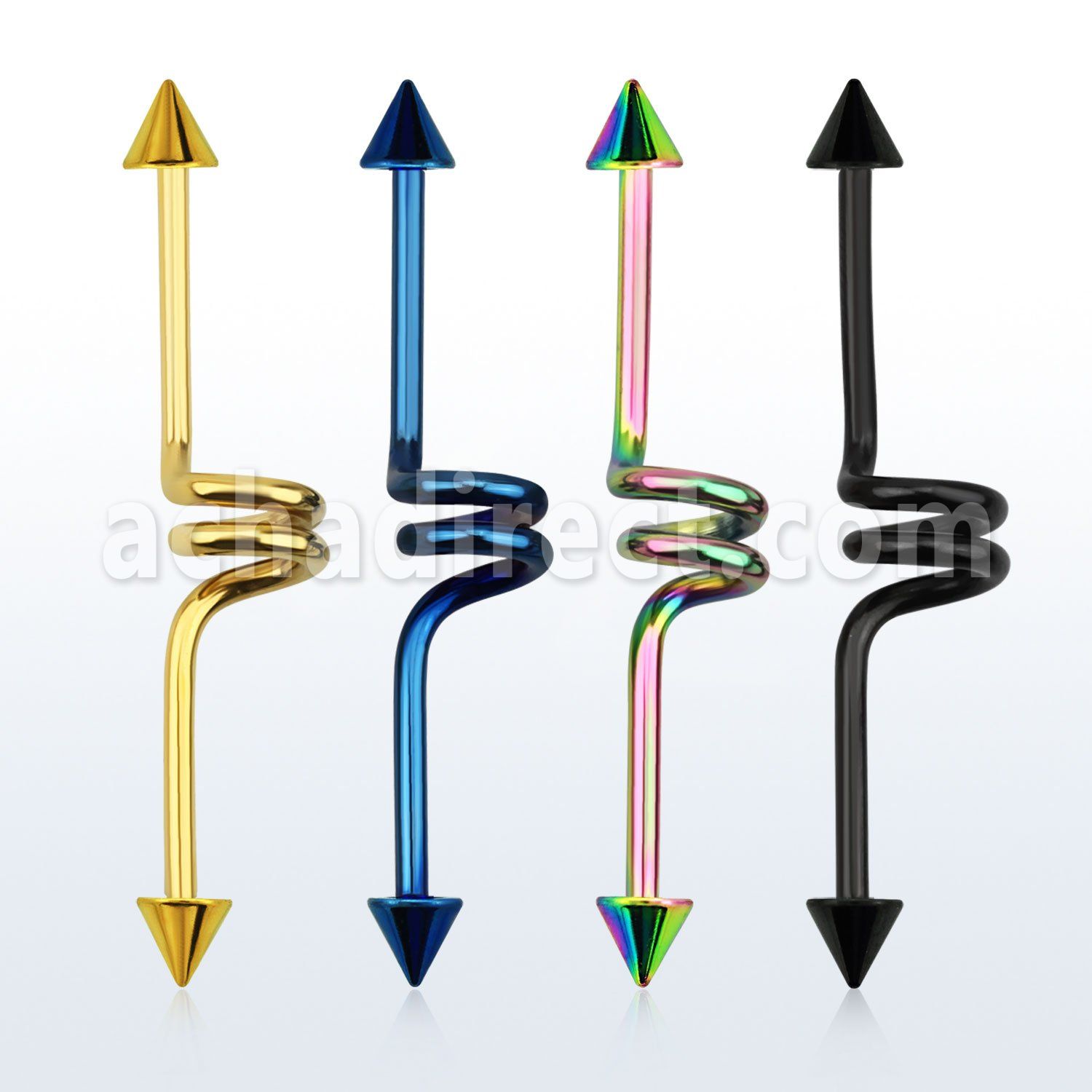 intccn5 anodized 316l steel industrial twister barbell 5mm cone