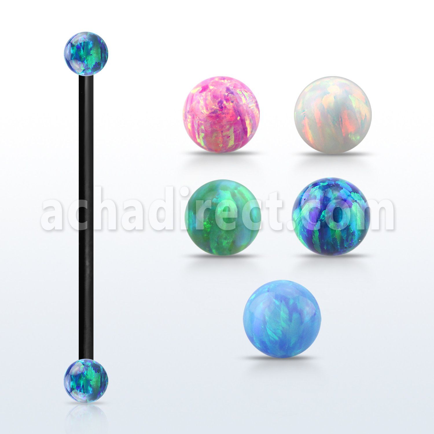 intop4s anodized steel industrial barbell w 4mm opal balls