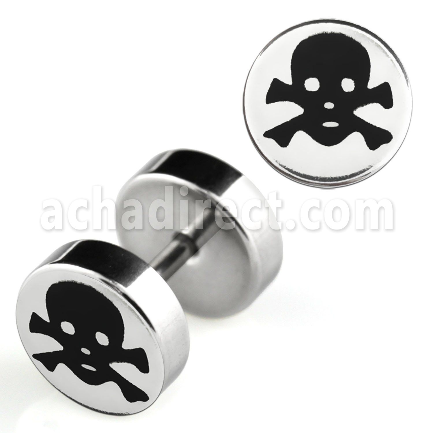 ip10 high polished steel fake plug w skull bones logo