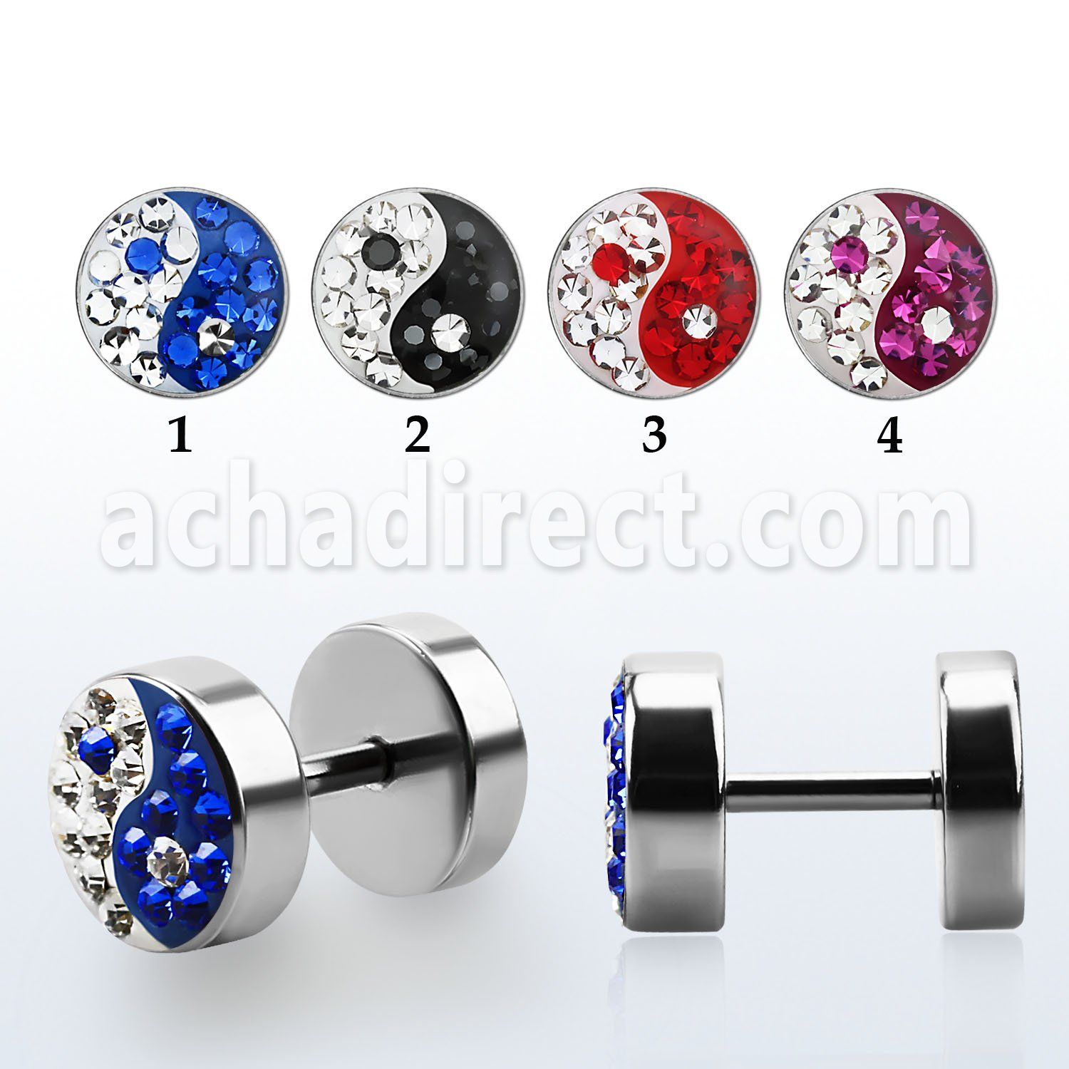 ipmcyy polished 316l steel fake plug w multi crystal ying yang