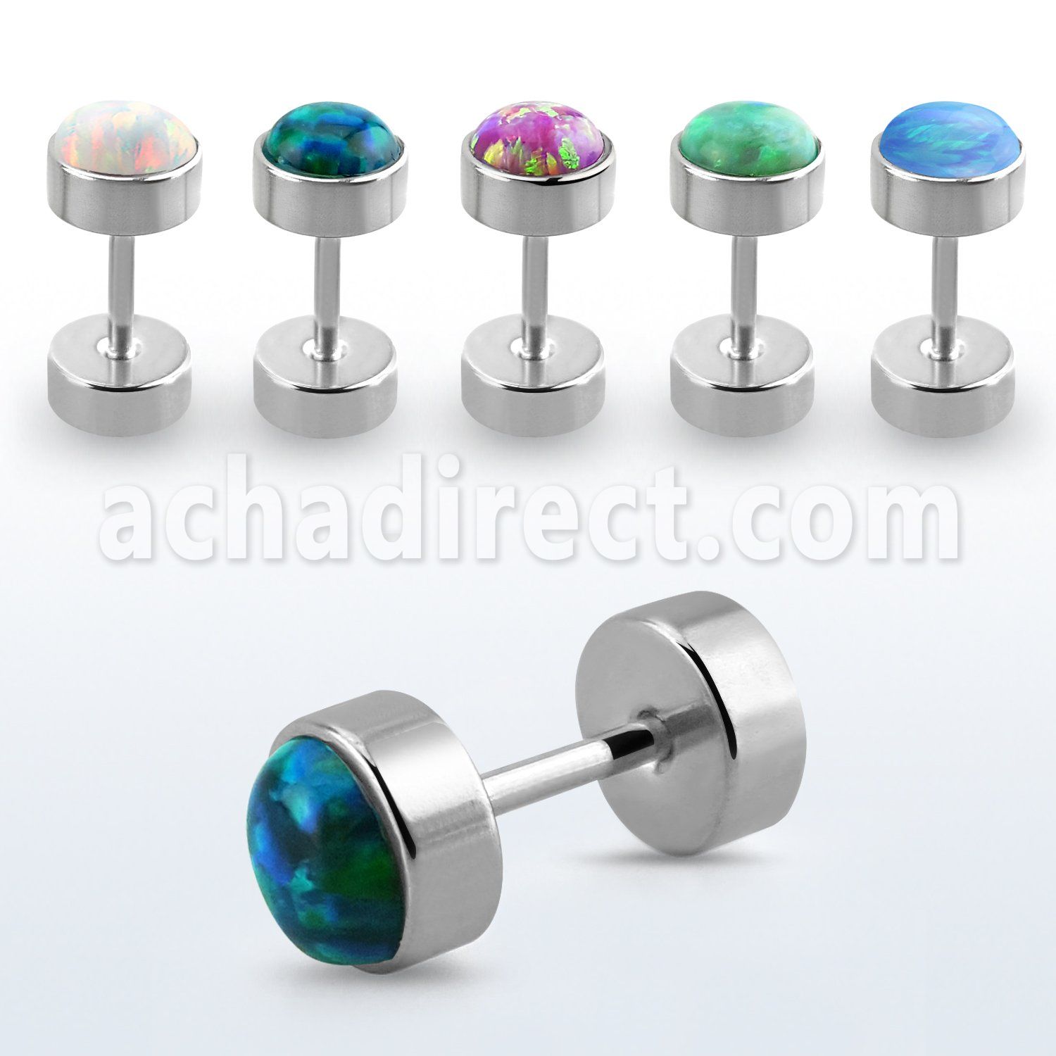 ipmo 316l steel fake plug w synthetic opal top