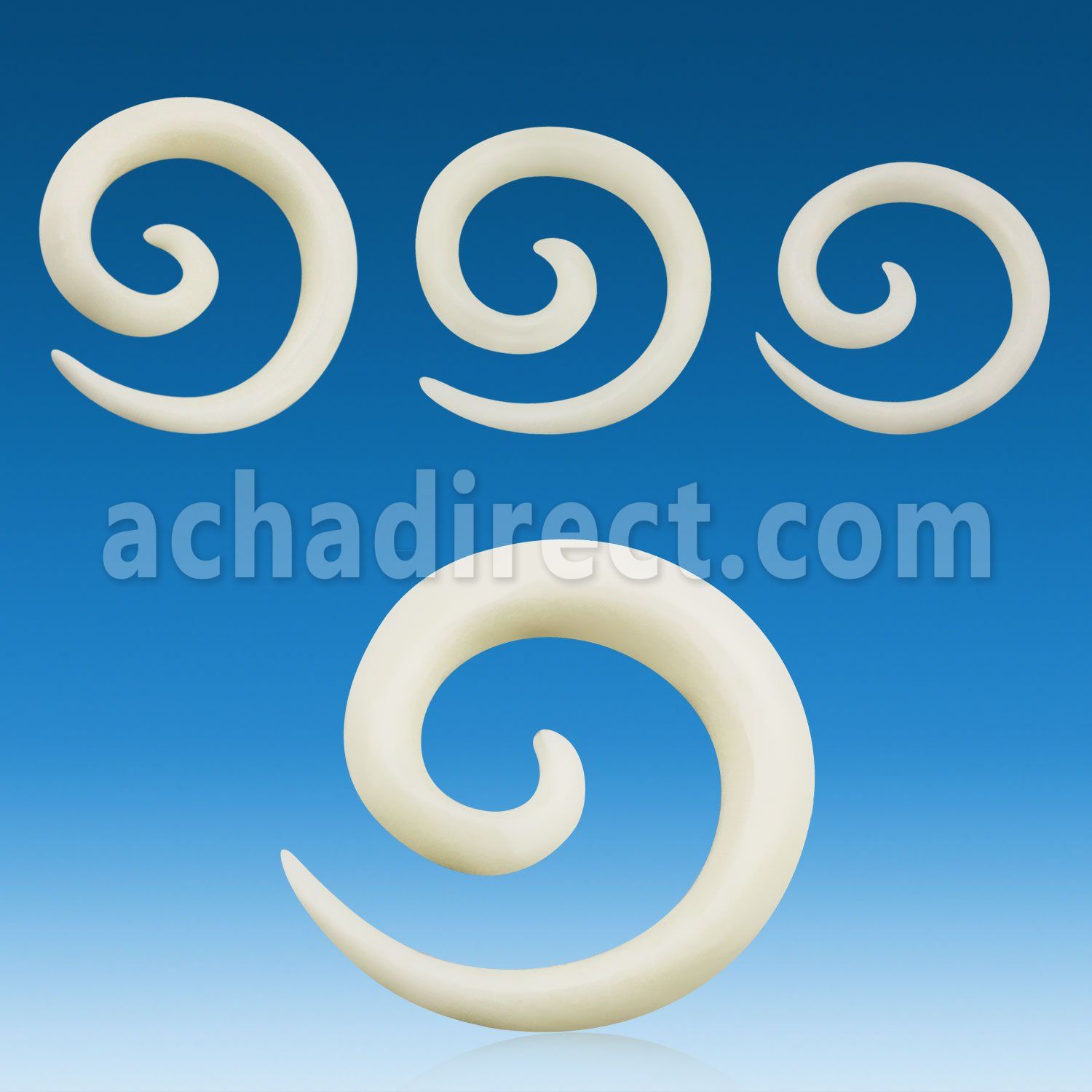 ipwh white bone spiral taper size 8g to 2g 3mm 6mm