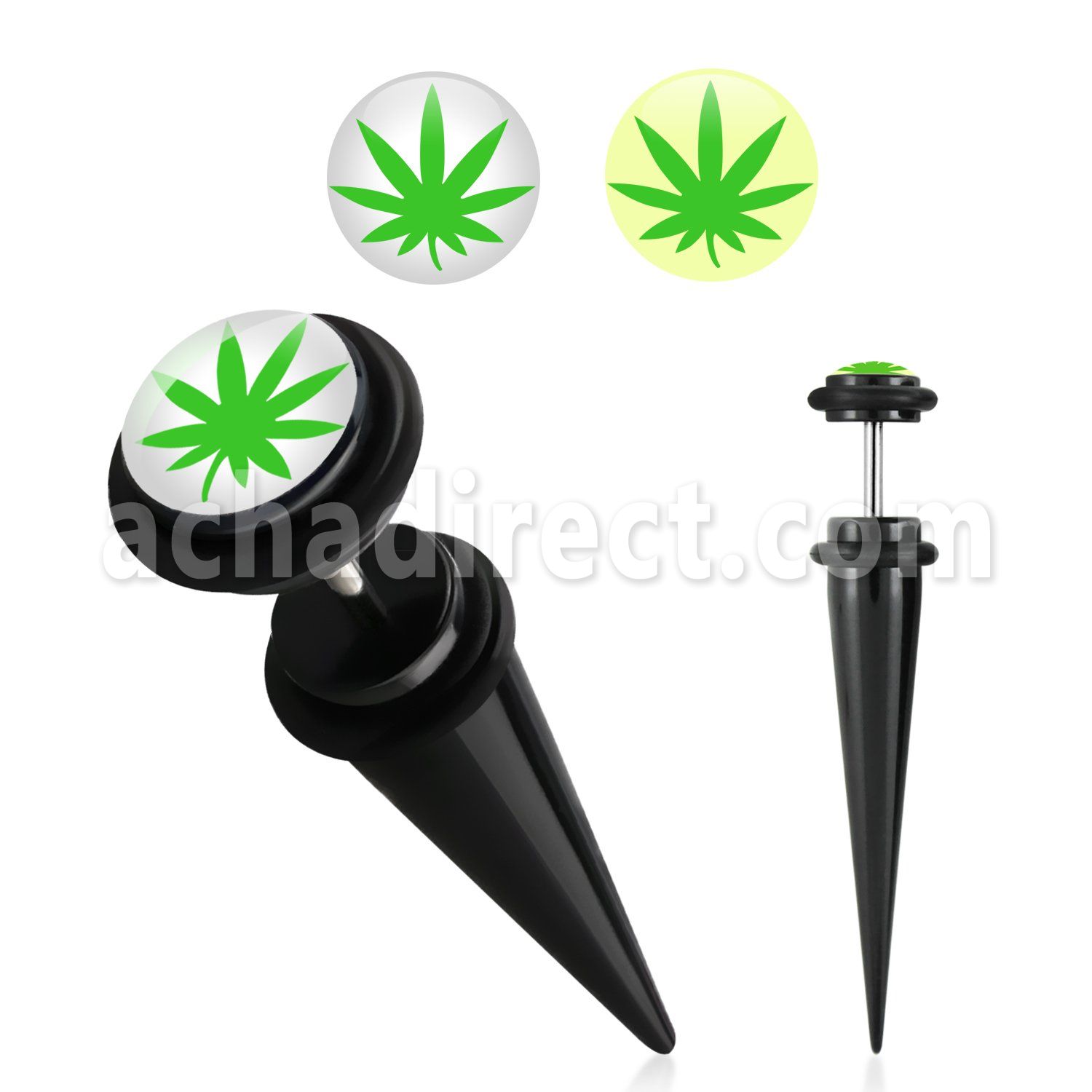 ivtpl2 black acrylic fake taper with marijuana logo o rings